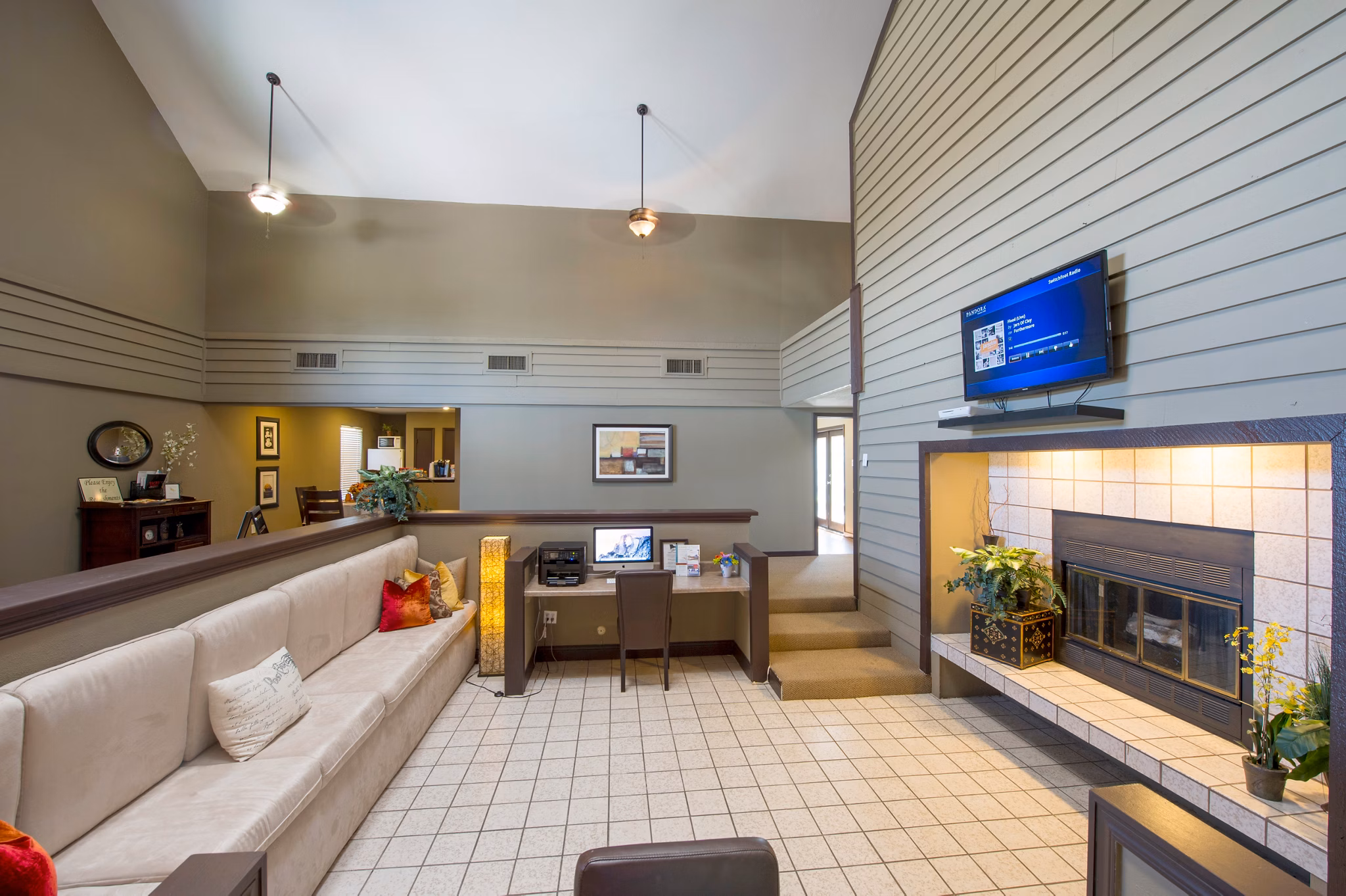 Modern business center with computer stations at Willow Springs Apartments