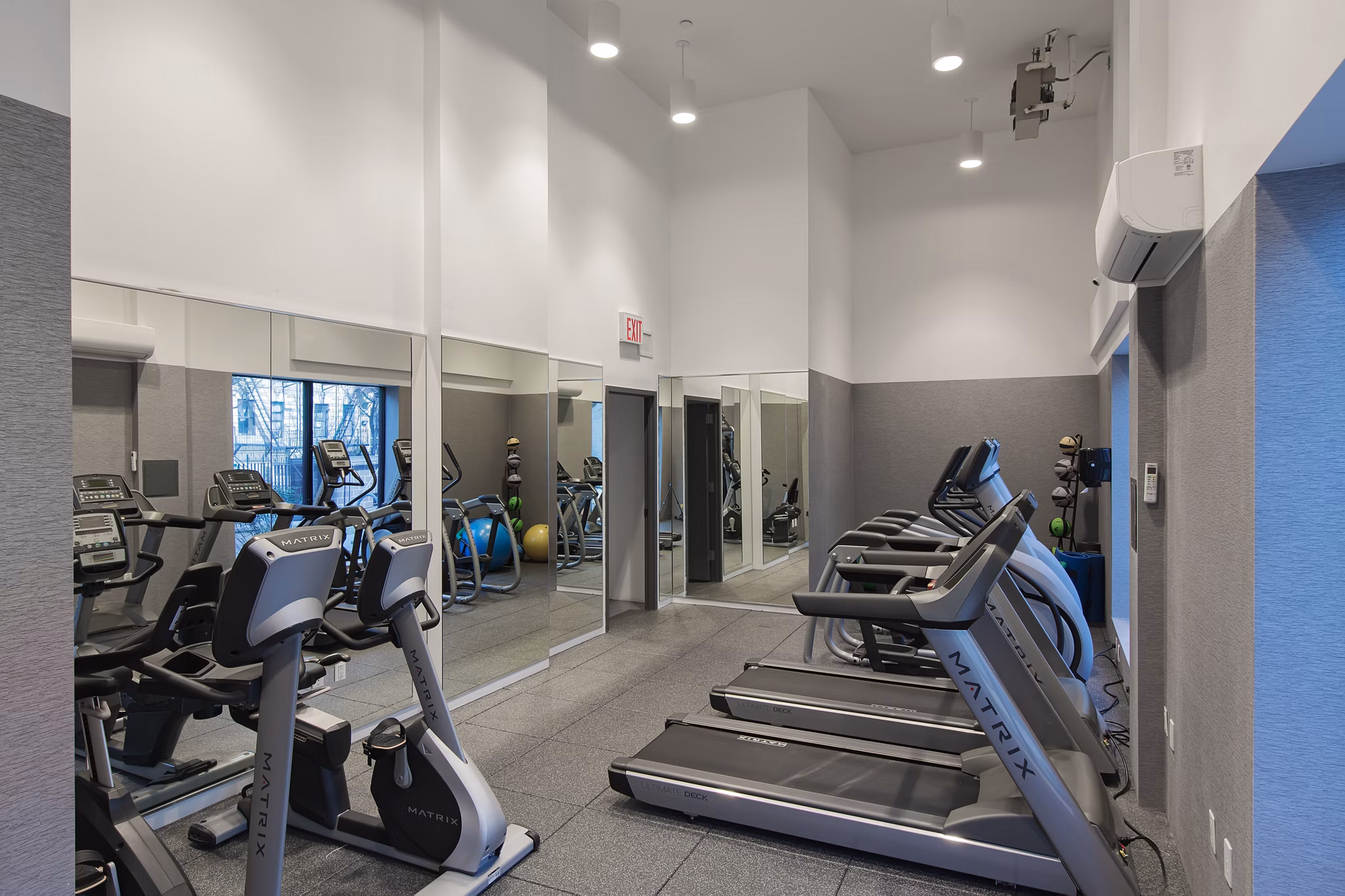 State-of-the-art fitness center with modern equipment at 424 Bedford luxury apartments