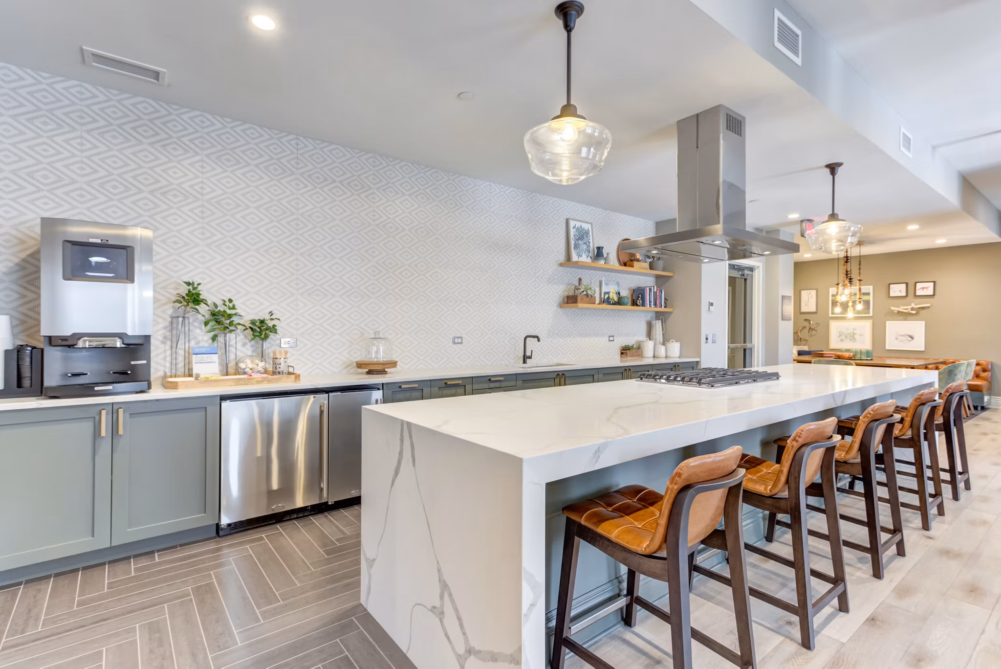 Clubhouse with modern design and comfortable seating at The Marke of Elmhurst Apartments Enjoy luxury amenities and community events