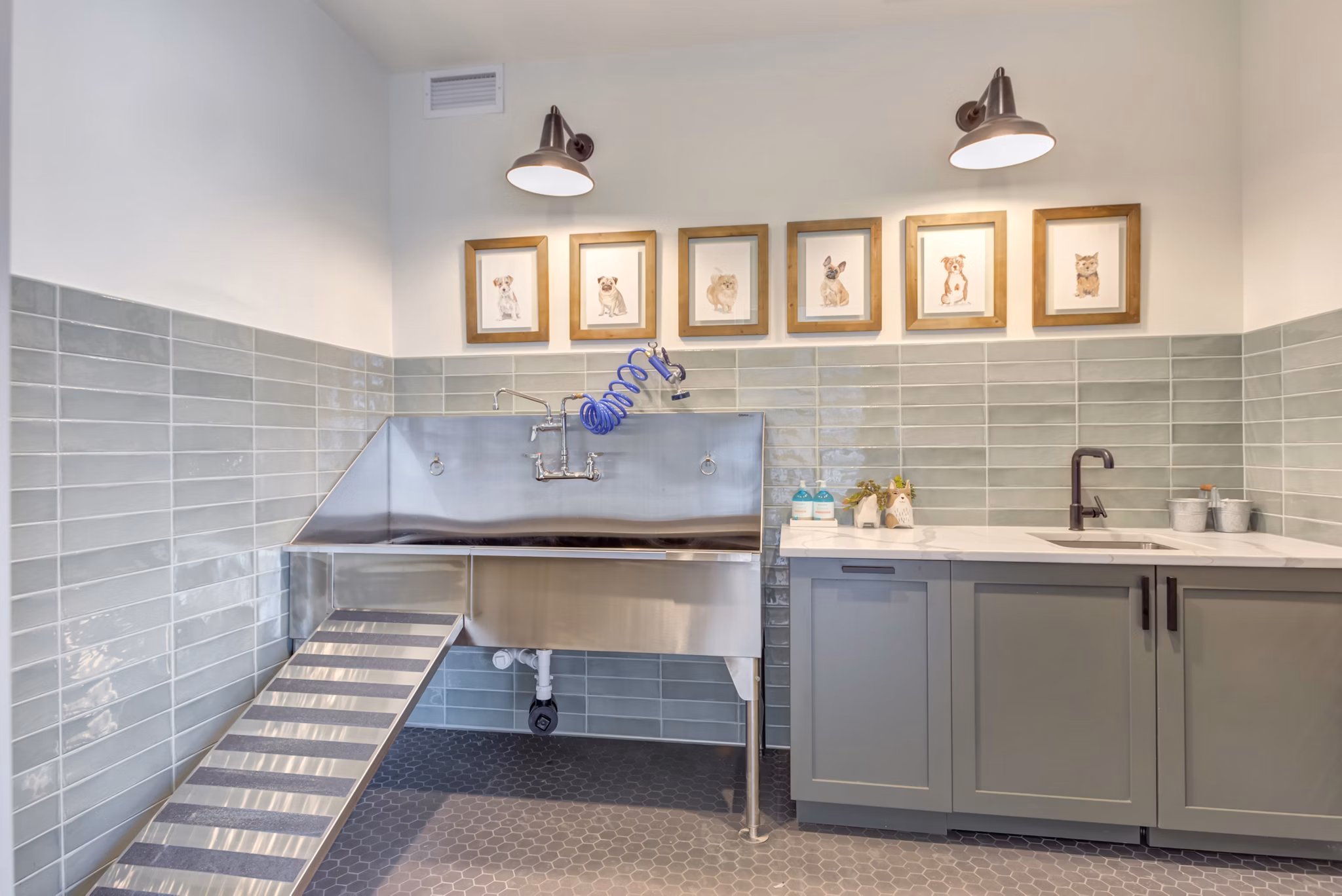 Convenient dog wash station at The Marke of Elmhurst Apartments, perfect for pet owners looking for luxury amenities in a pet-friendly community