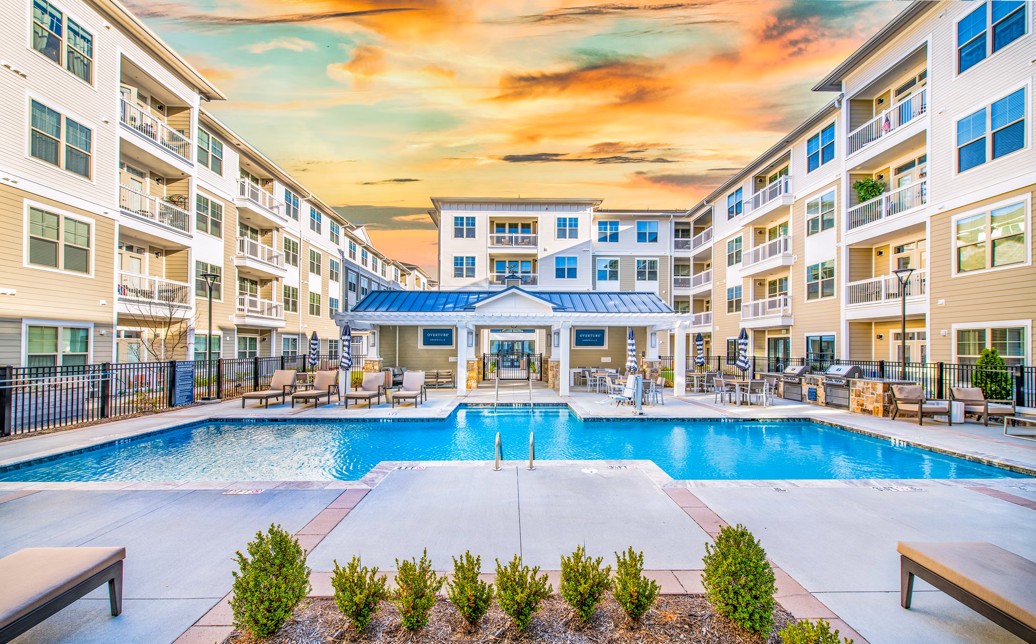 Luxury resort-style pool at Overture Greenville Apartments