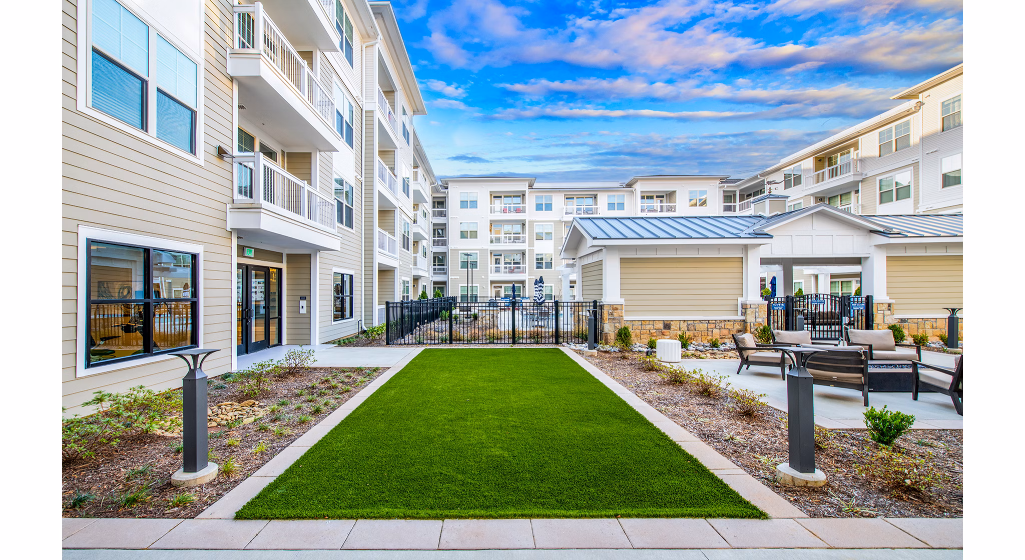 Dog-friendly play area at Overture Greenville Apartments
