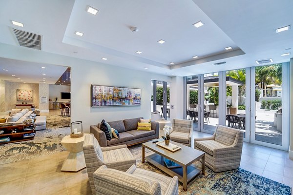 Clubhouse featuring modern design at Oversea at Flagler Banyan Square Apartments