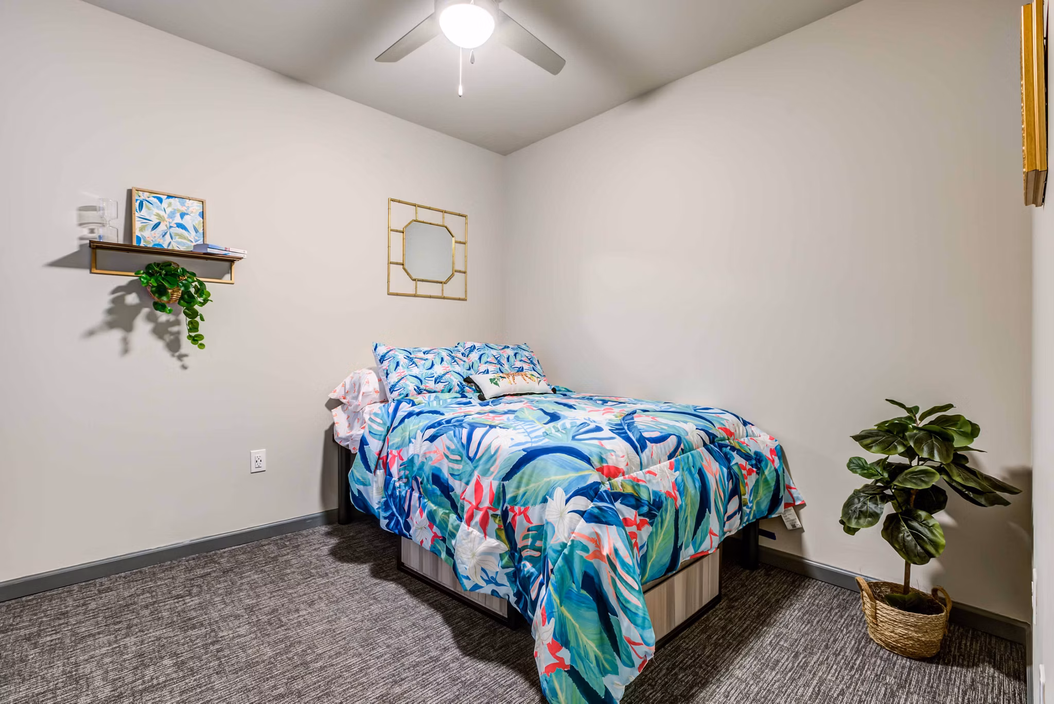 Cozy bedroom with modern furnishings at Union on Fletcher Apartments