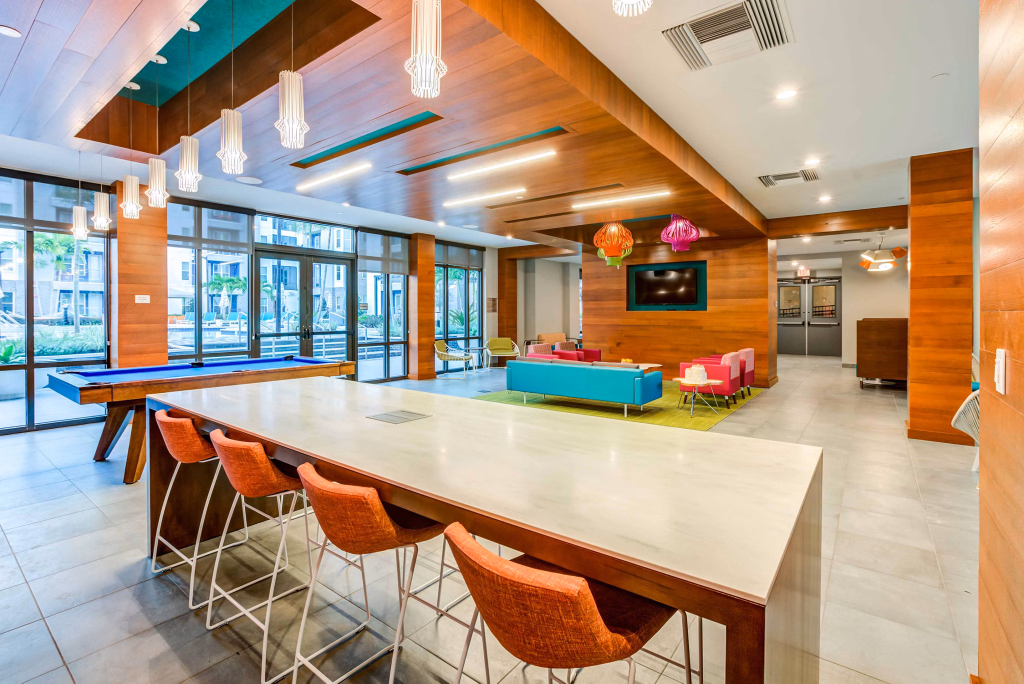 Elegant clubhouse with modern furnishings at Union on Fletcher Apartments