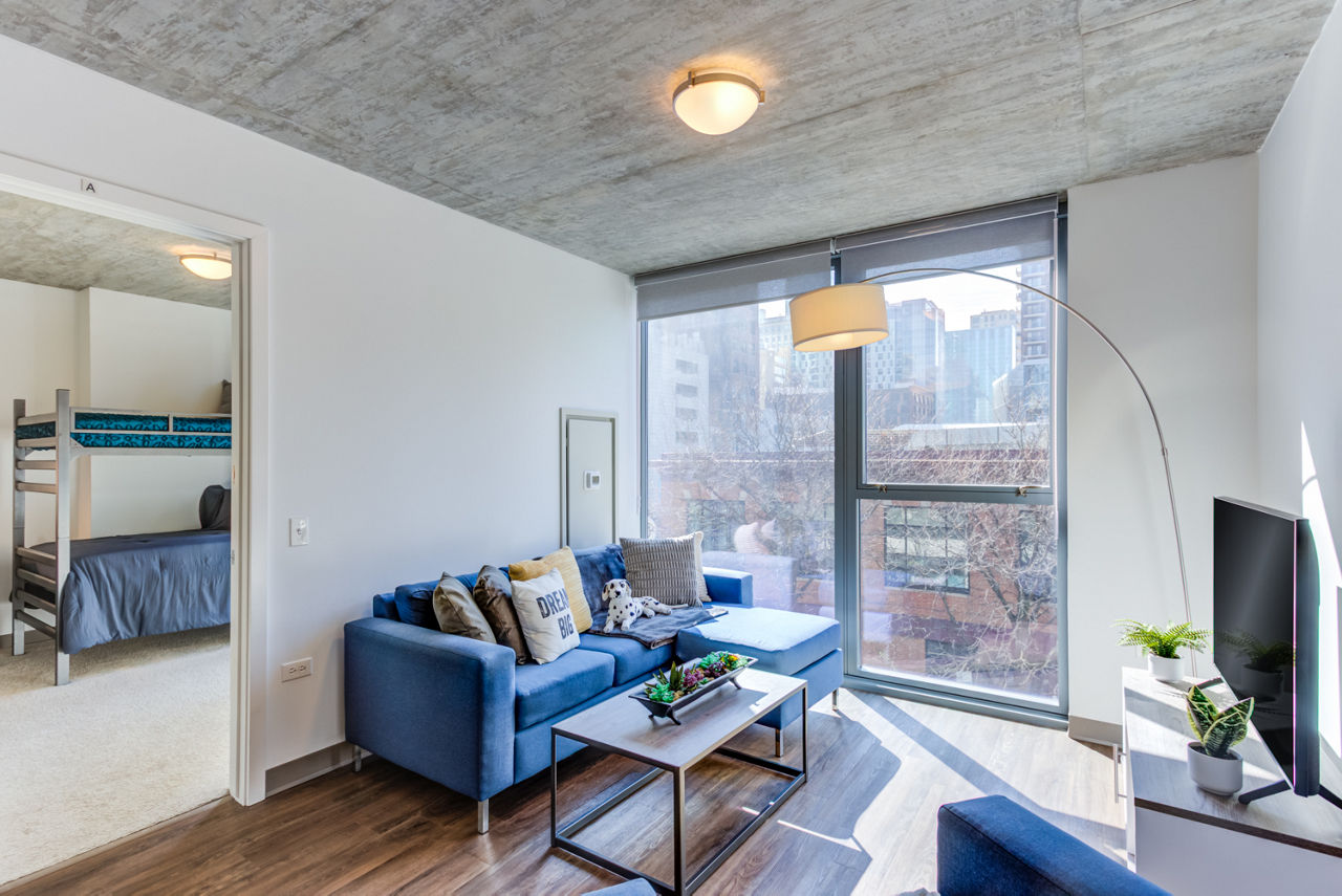 Luxurious of a high-rise apartment at 30 E Balbo in Chicago, featuring modern architecture, developed by Gilbane, designed by Solomon Cordwell Buenz