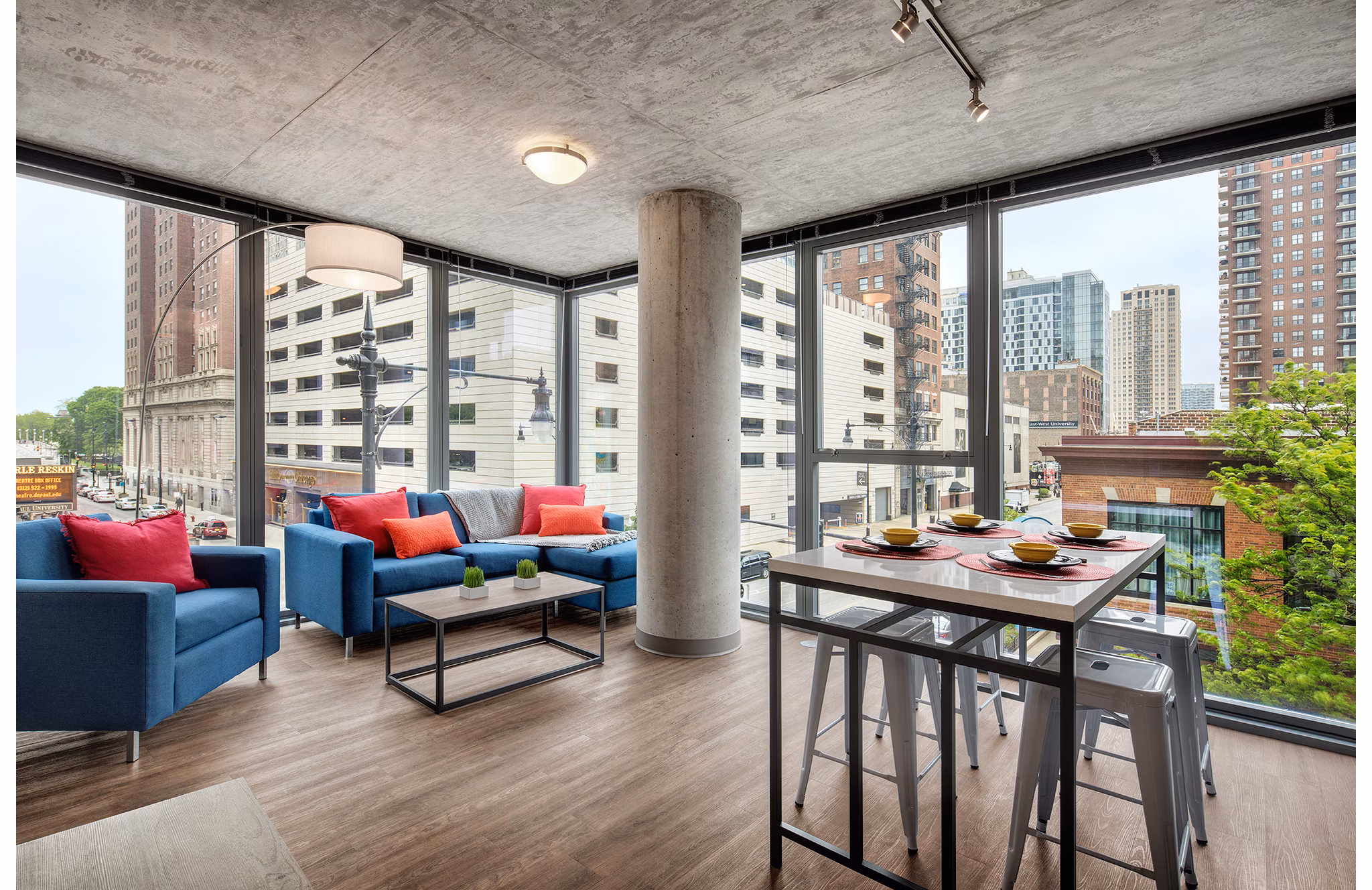 Luxurious of a high-rise apartment at 30 E Balbo in Chicago, featuring modern architecture, developed by Gilbane, designed by Solomon Cordwell Buenz