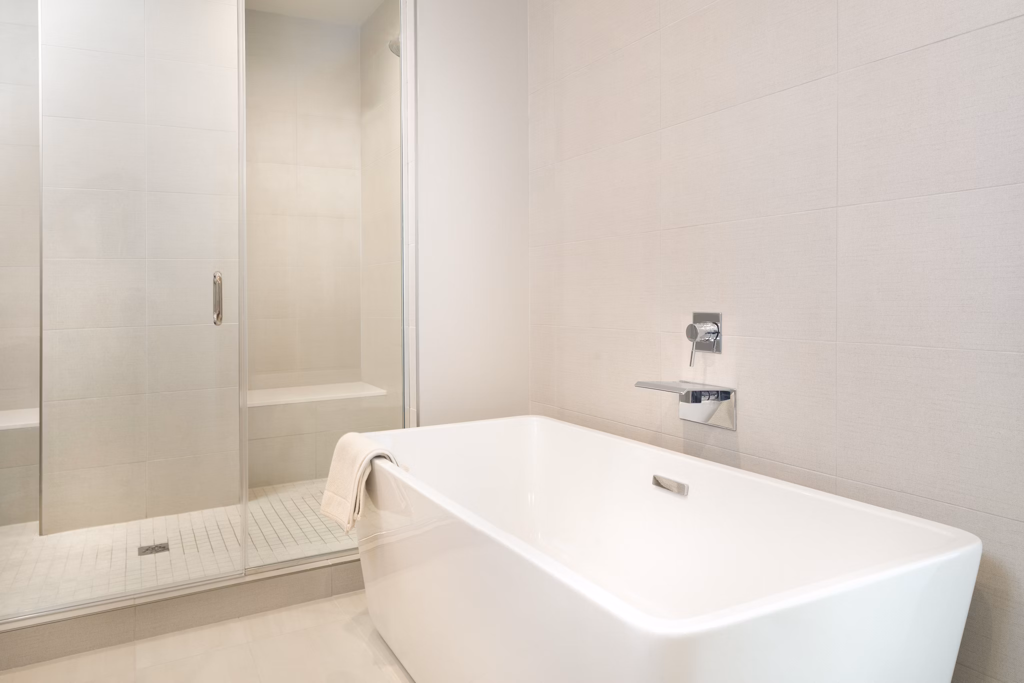 Elegant bathroom featuring modern finishes at The Kincaid at Legacy Apartments, offering luxury living in a premium setting