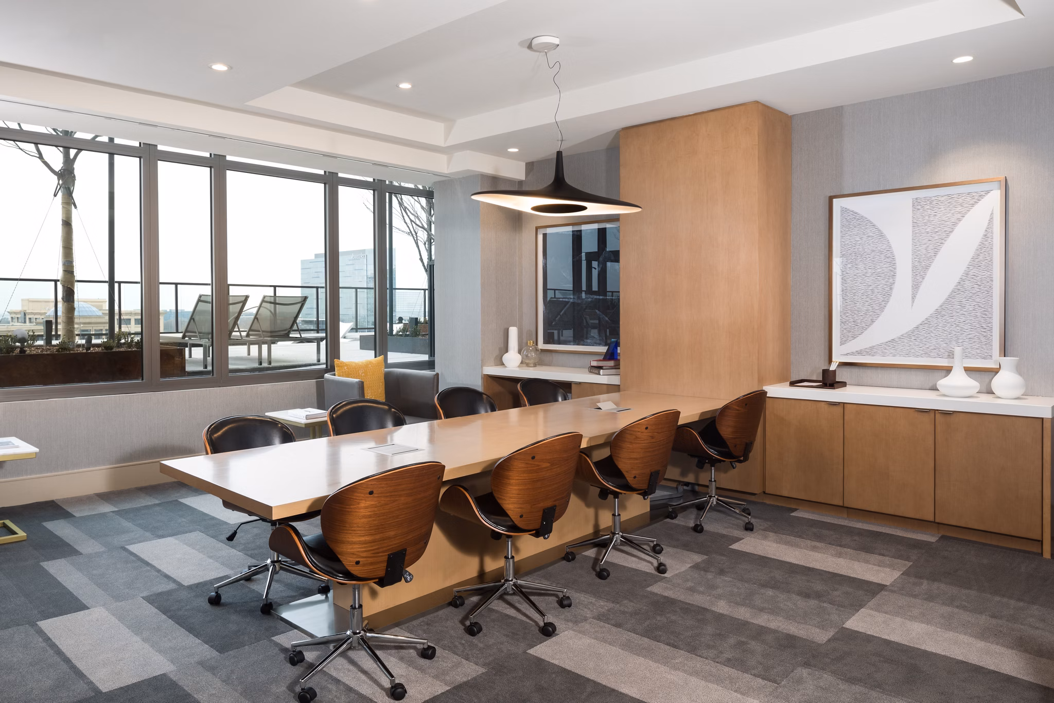 Business center with modern workstations at The Kincaid at Legacy Apartments