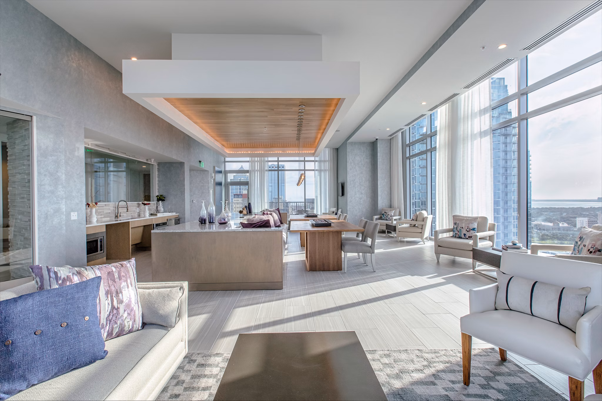 Clubhouse with modern furnishings at Nine15 Apartments luxury community