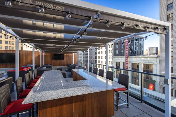rooftop deck at The Lumen at Playhouse Square Apartments