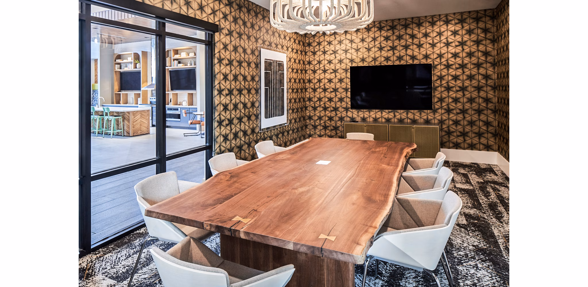 Clubhouse meeting facility with modern design at The Court at Redstone Apartments, Greystar luxury apartments in a vibrant community