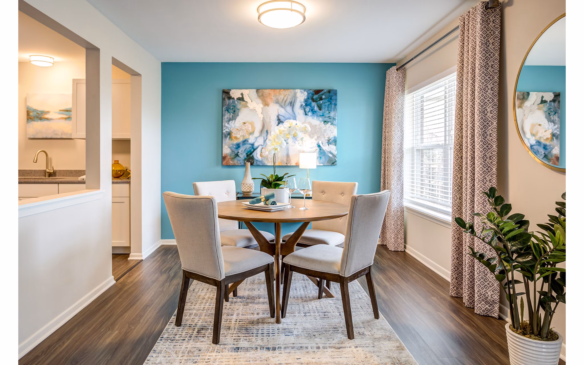 Modern dining area with elegant lighting at Orion Arlington Lakes Apartments