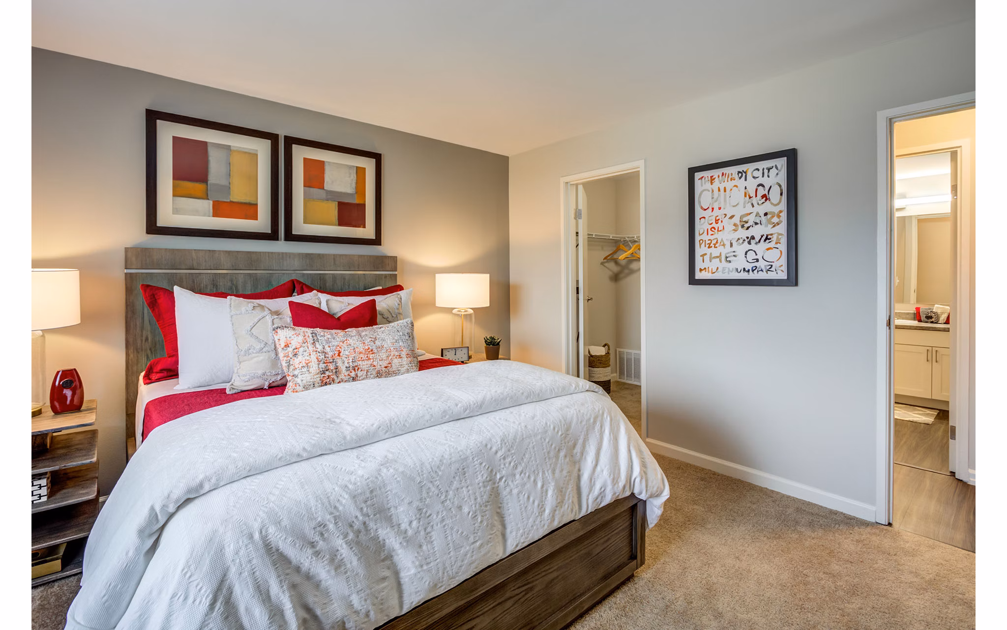 Spacious bedroom with modern decor and large windows at Orion Parkview Apartments