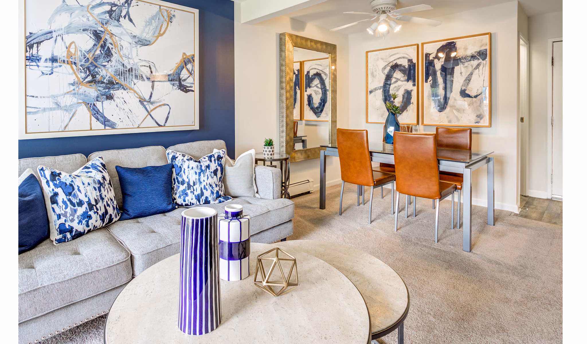 Spacious living room with contemporary furnishings at Orion Parkview Apartments
