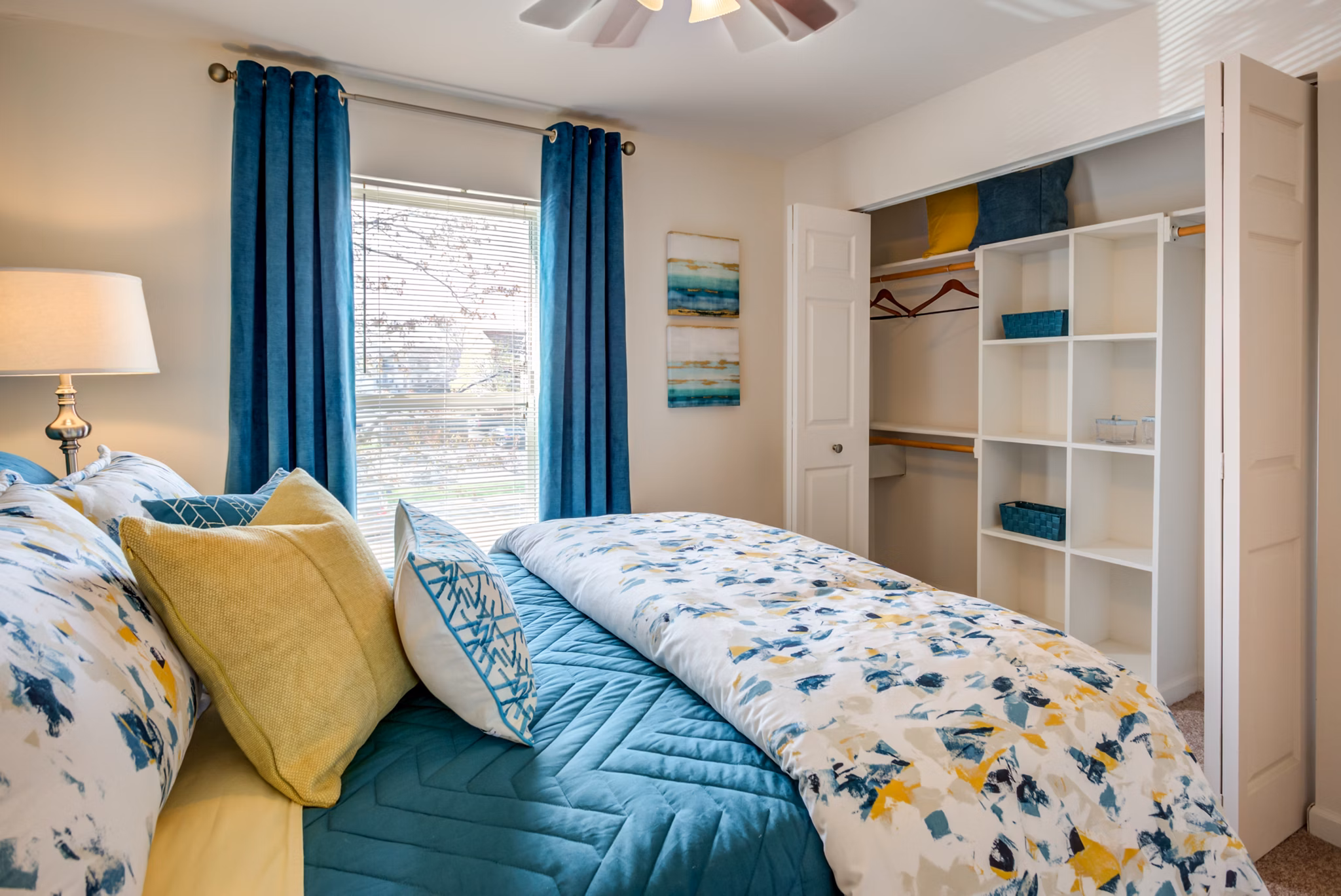 Modern bedroom with sleek furnishings at Orion Prospect Apartments, Greystar luxury location