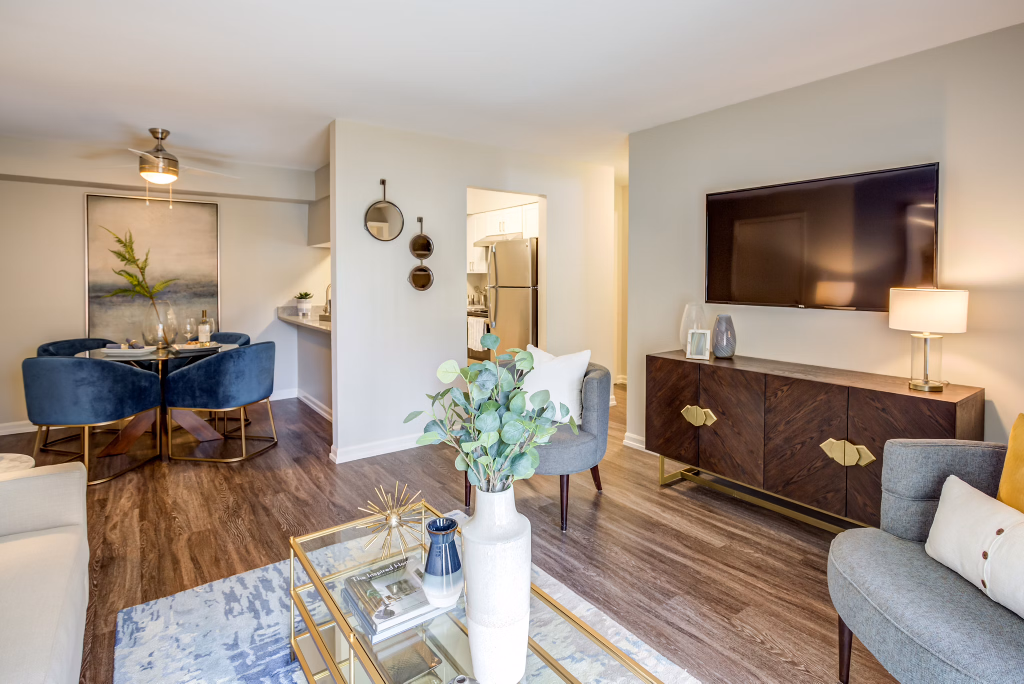 Contemporary living room with modern decor at Orion Prospect Apartments