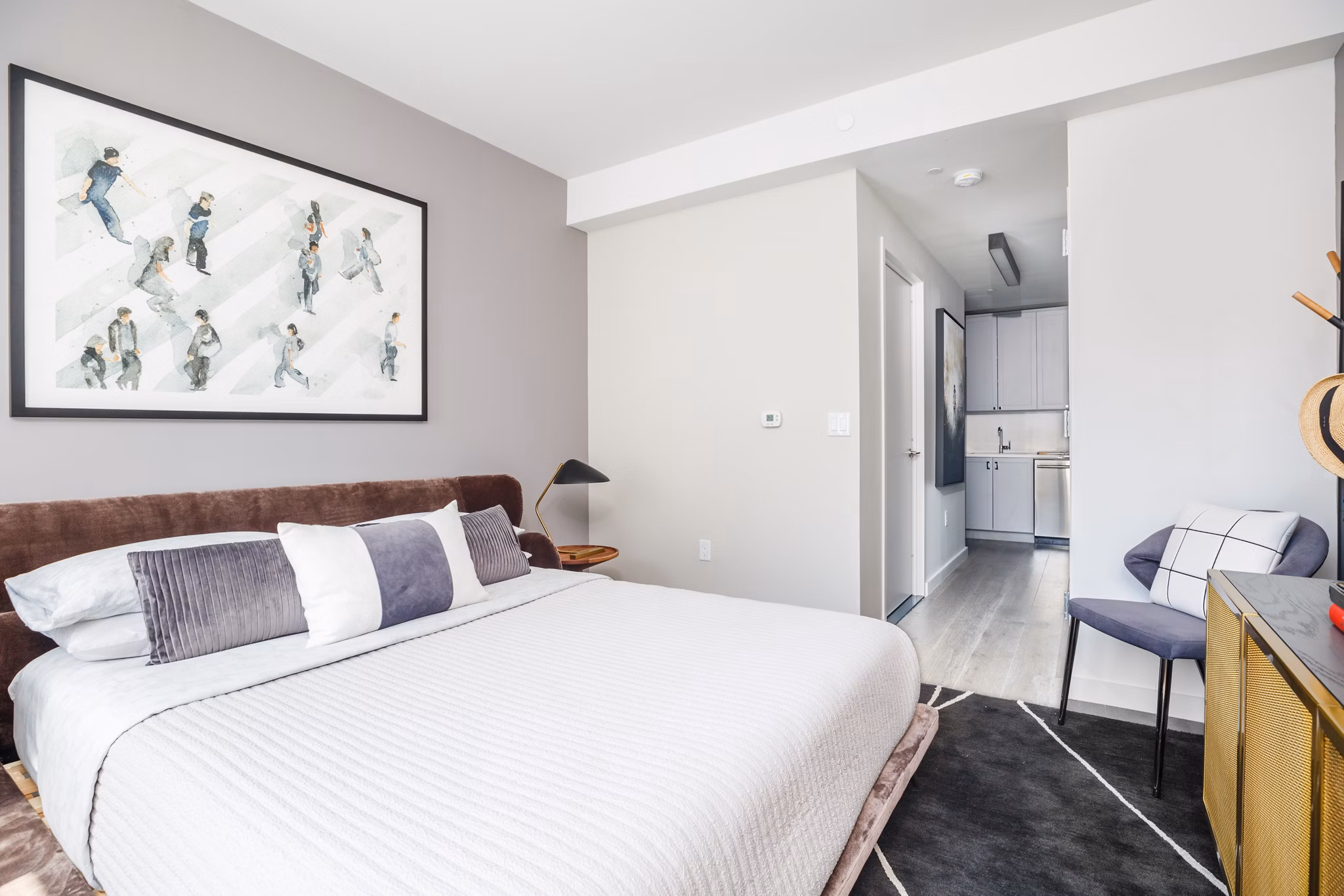Bedroom featuring modern furnishings at 1 Flatbush Apartments in Brooklyn