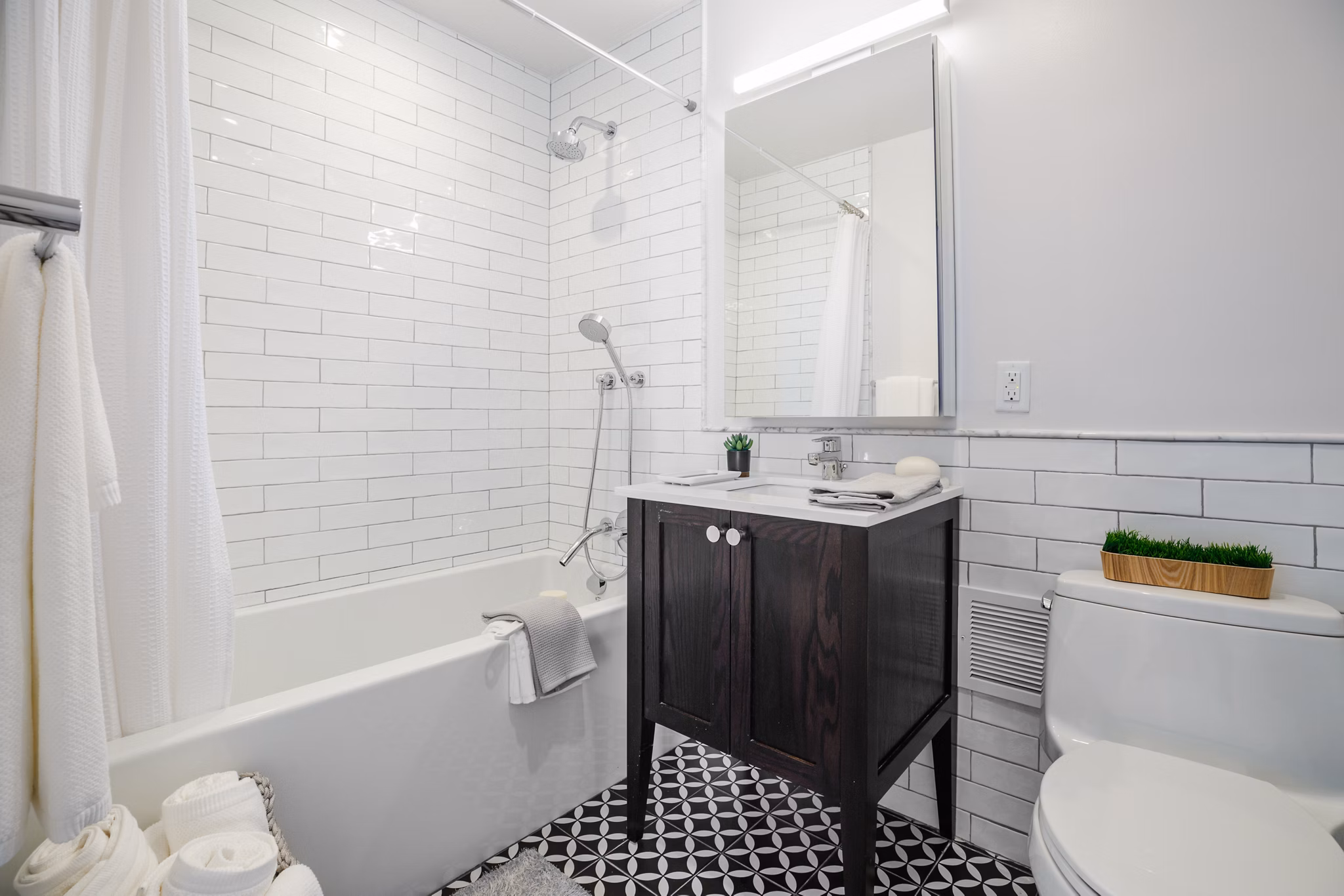 Luxurious bathroom with marble finishes in 1 Flatbush Apartments