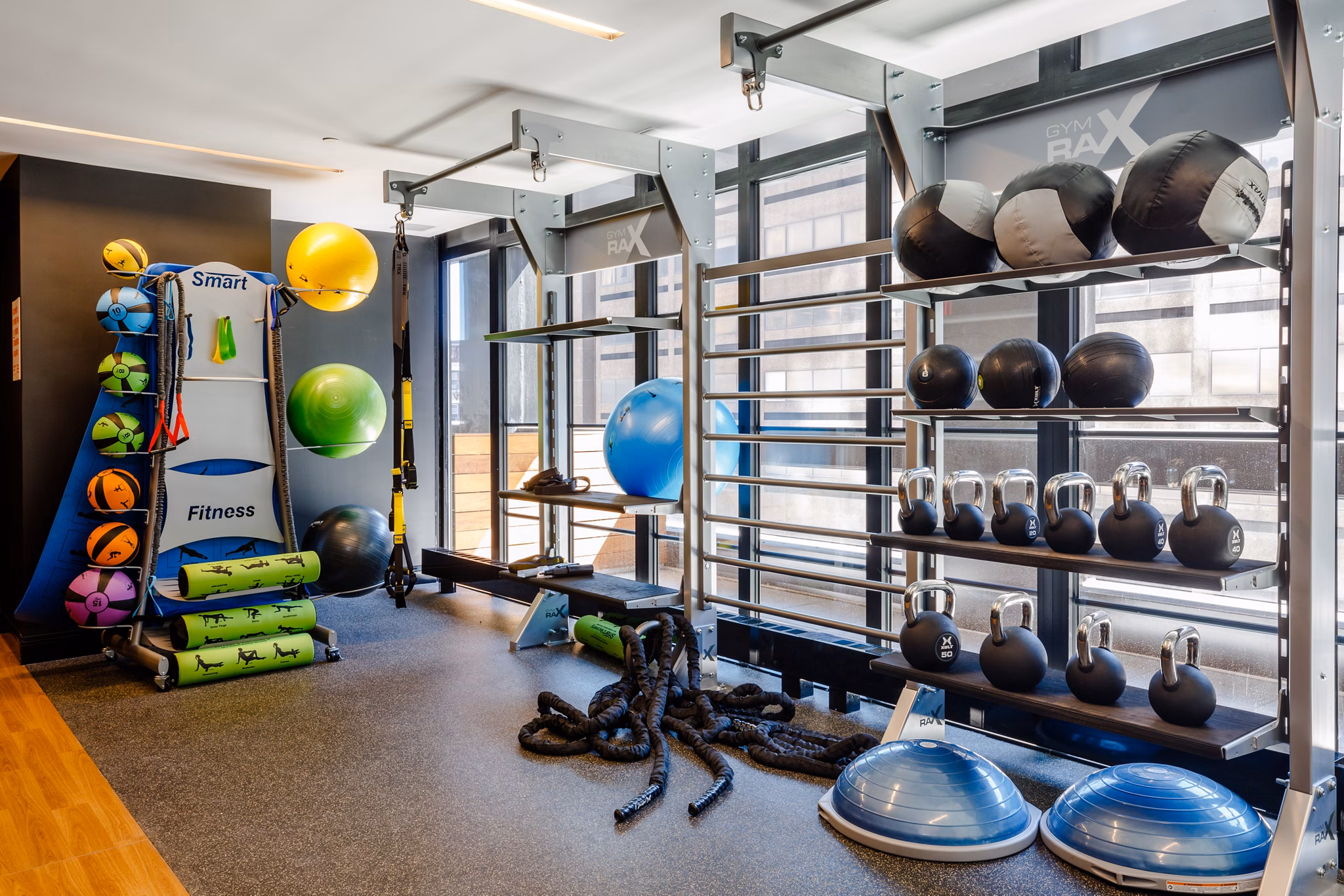 State-of-the-art fitness center with modern equipment at 1 Flatbush Apartments in downtown New York