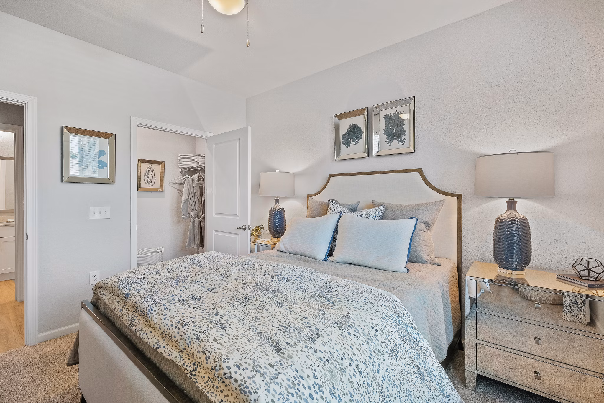 Elegant bedroom with modern design elements at Vue at Belleair Apartments