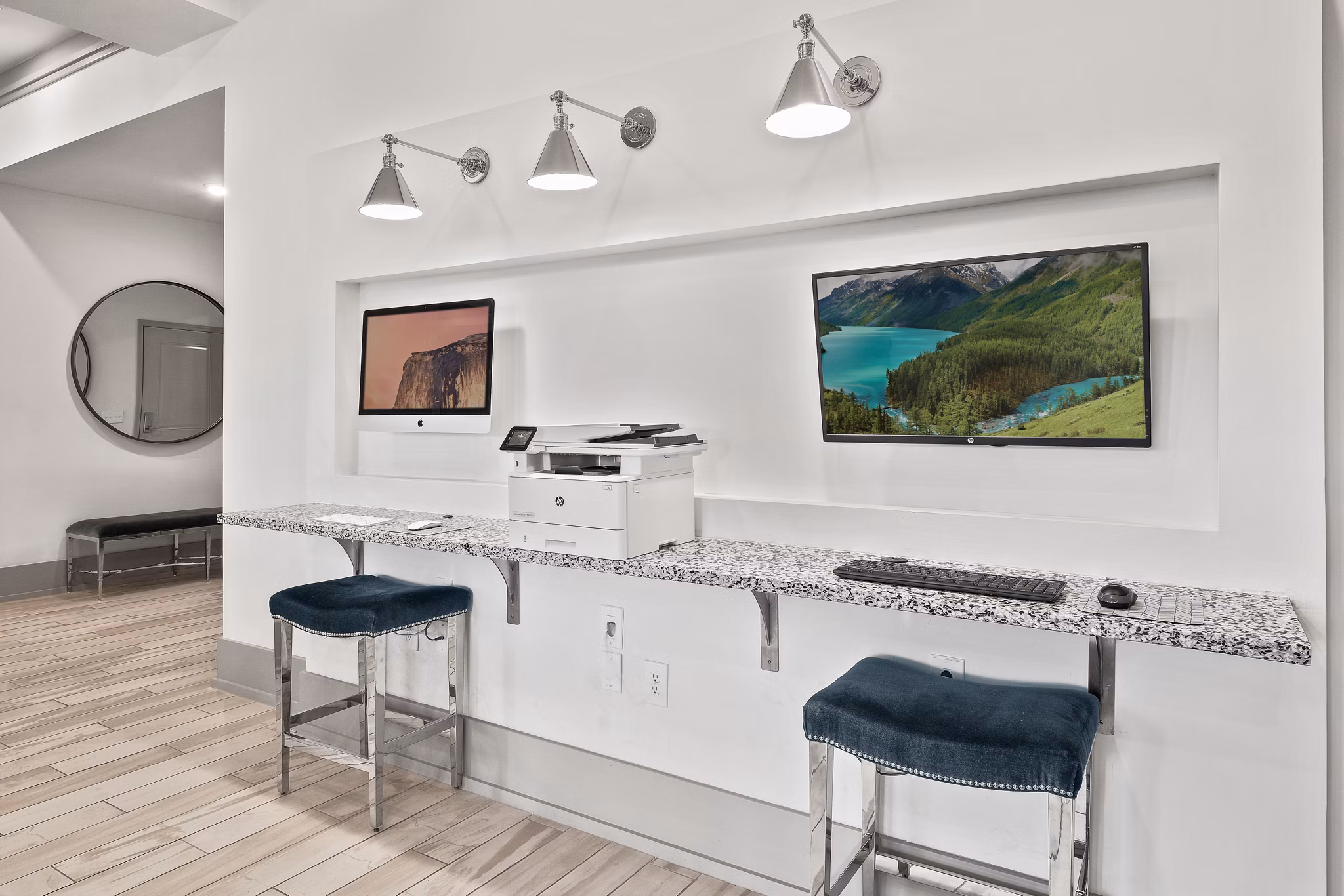 Business center with modern workstations at Vue at Belleair Apartments