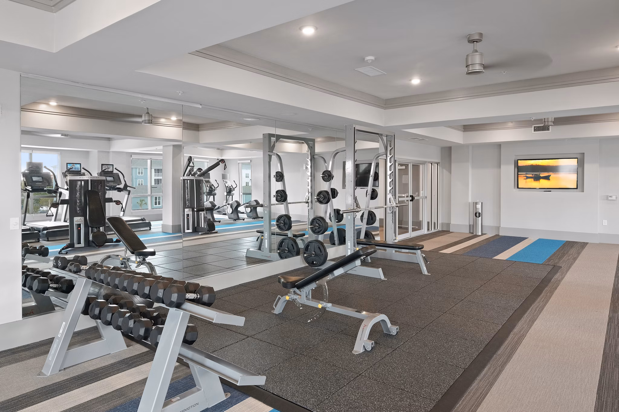 State-of-the-art fitness center featuring modern equipment at Vue at Belleair Apartments