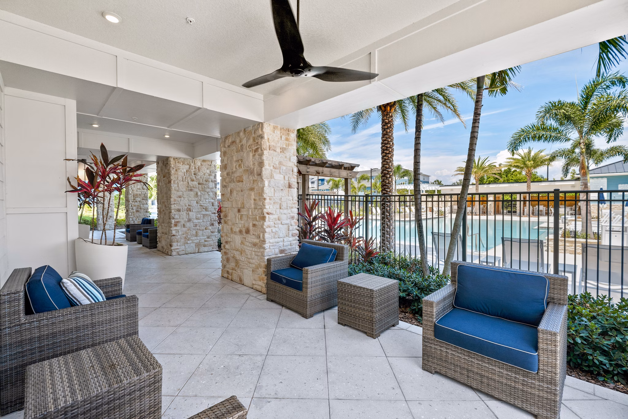 Cozy patio with modern seating at Vue at Belleair Apartments, perfect for outdoor relaxation in a luxury apartment community