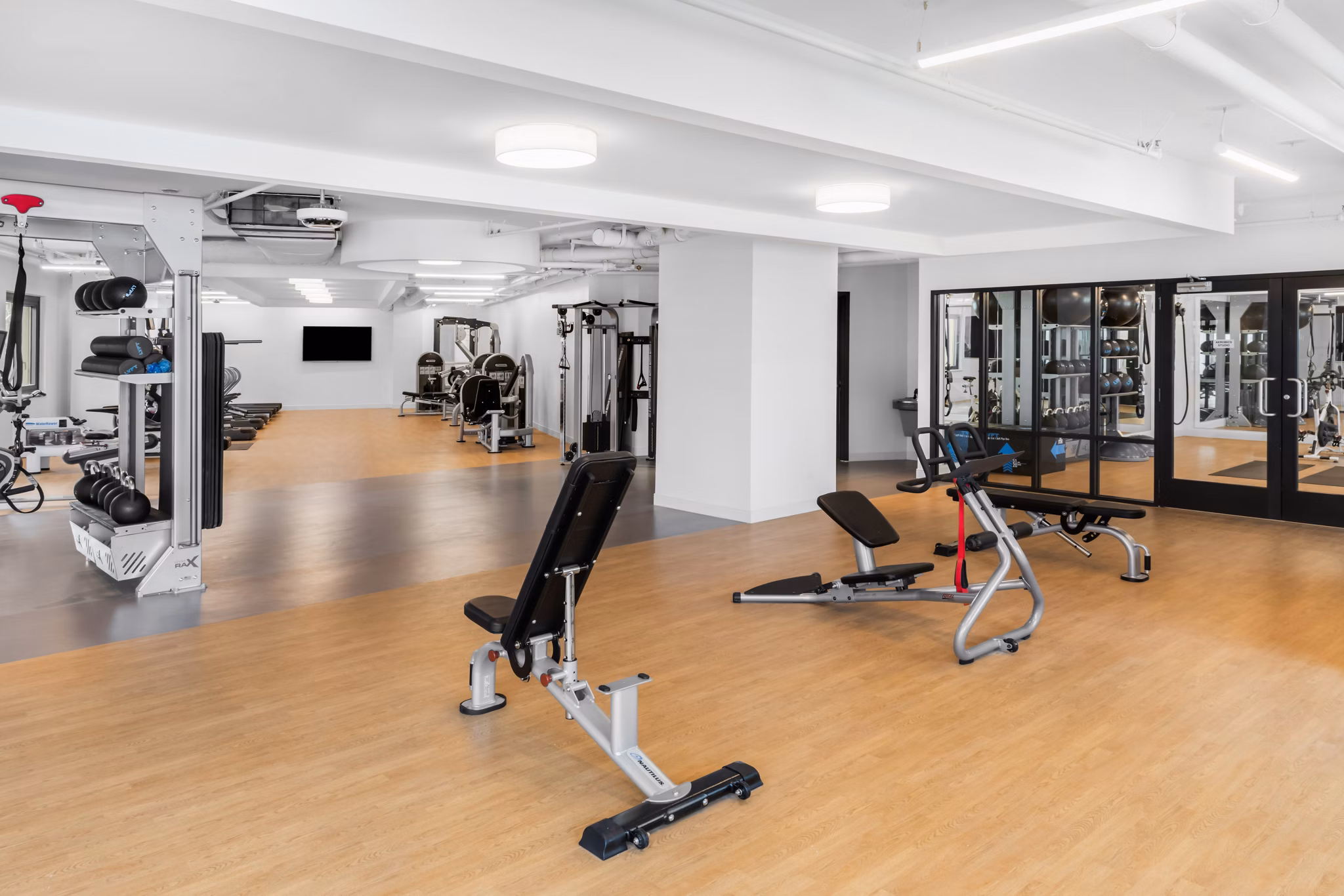 State-of-the-art fitness center with modern equipment at 360 Huguenot Apartments