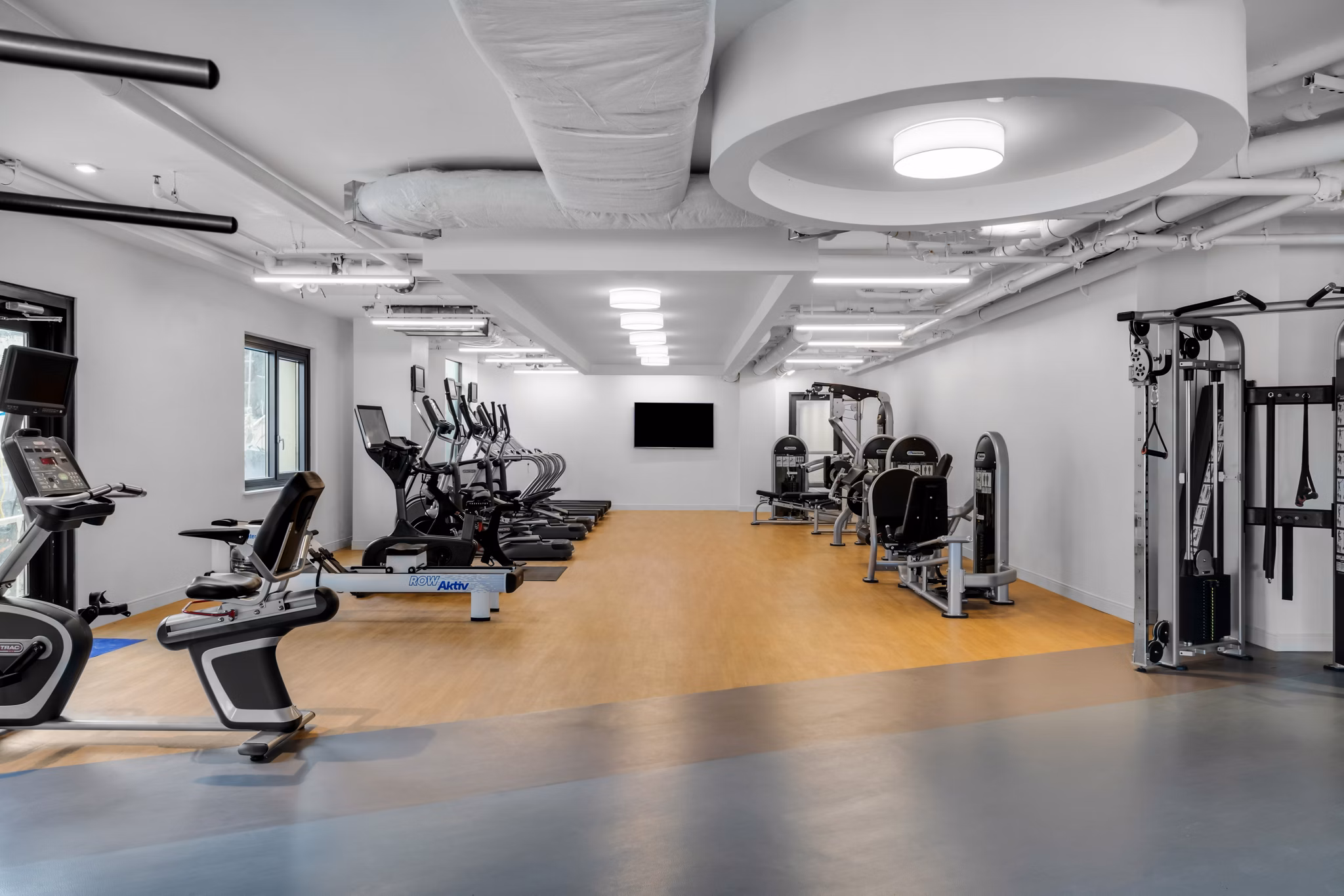 State-of-the-art fitness center with modern equipment at 360 Huguenot Apartments