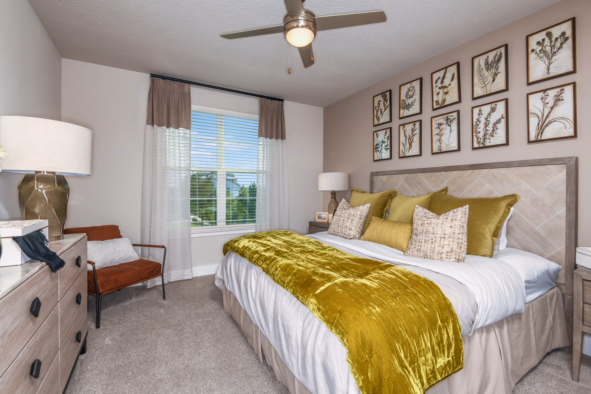The Lodge at Hamlin: Cozy bedroom with stylish decor in luxury Greystar apartments