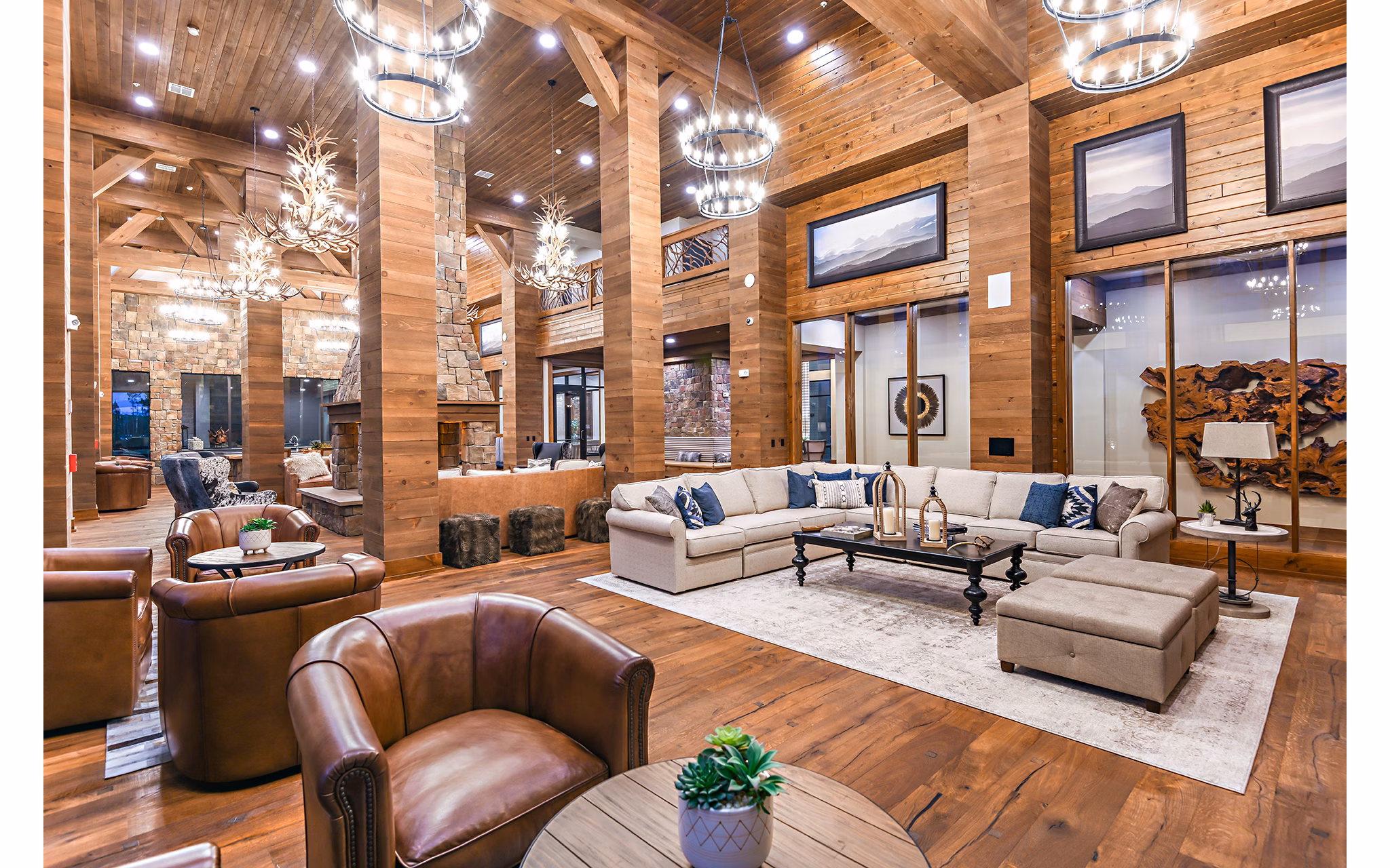 Clubhouse featuring modern design and comfortable seating at The Lodge at Hamlin Apartments
