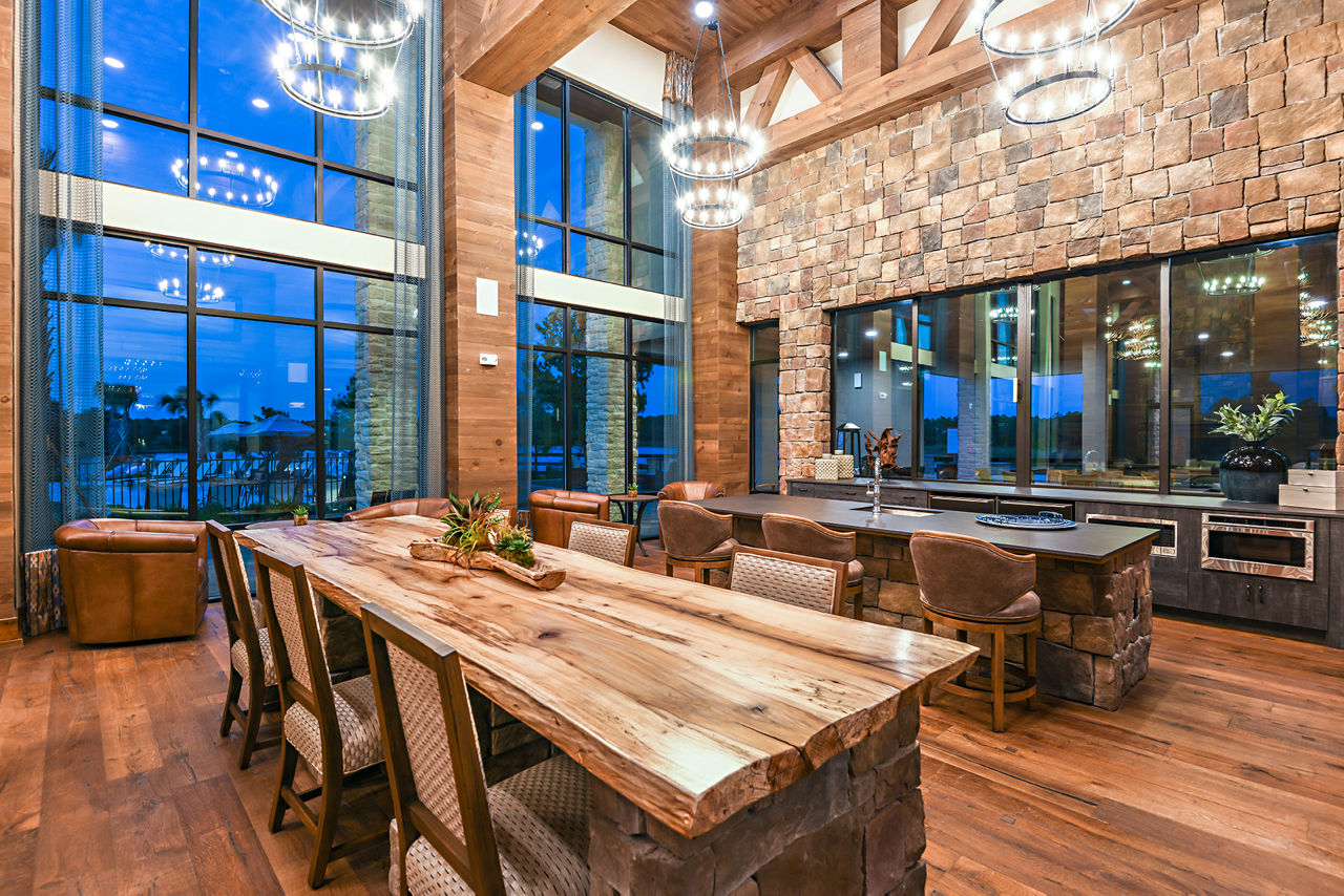 Elegant clubhouse at The Lodge at Hamlin Apartments with cozy seating and modern decor