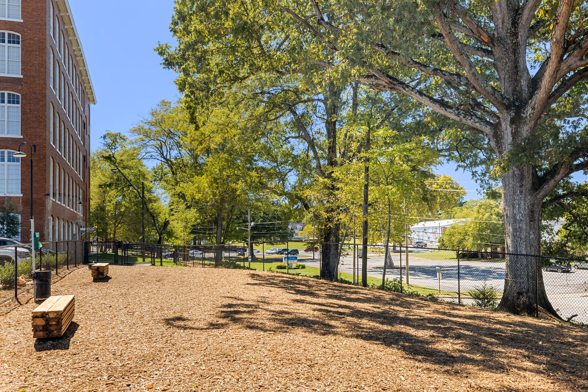 Dog-friendly park with agility equipment at The Lofts at Woodside Mill Apartments