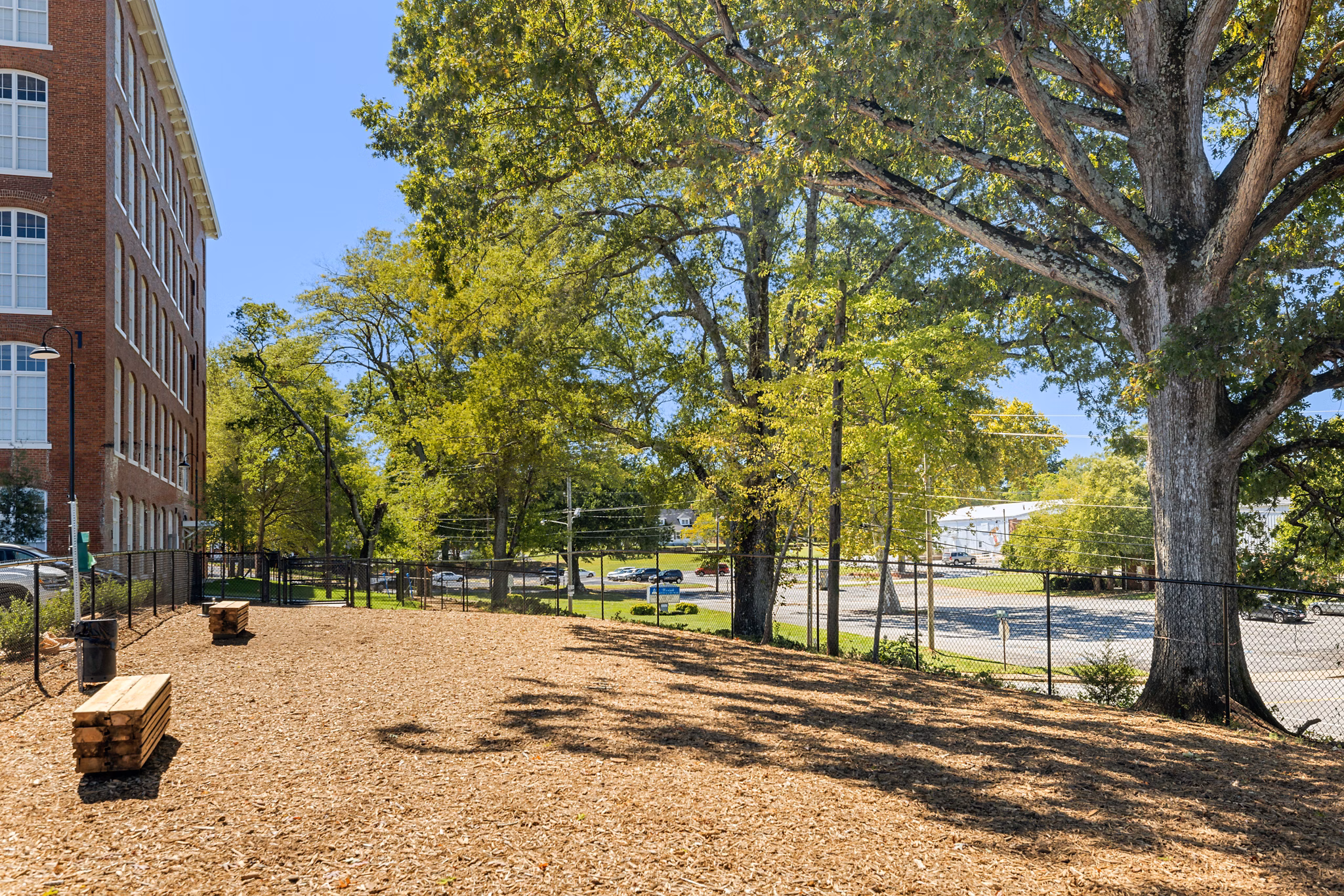 Dog-friendly park with agility equipment at The Lofts at Woodside Mill Apartments