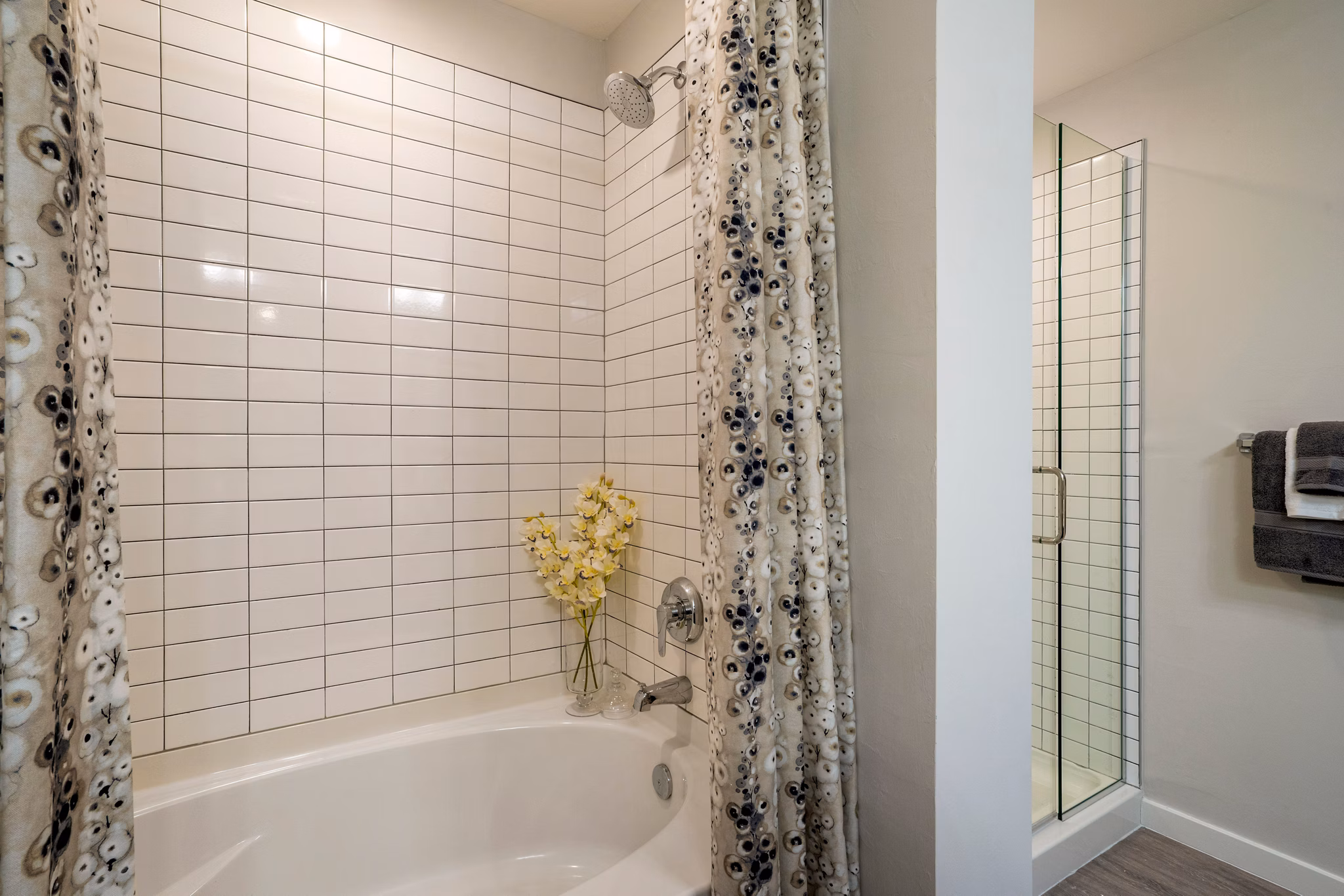 Bathroom interior with modern design and sleek fixtures in Lago Apartments luxury residence