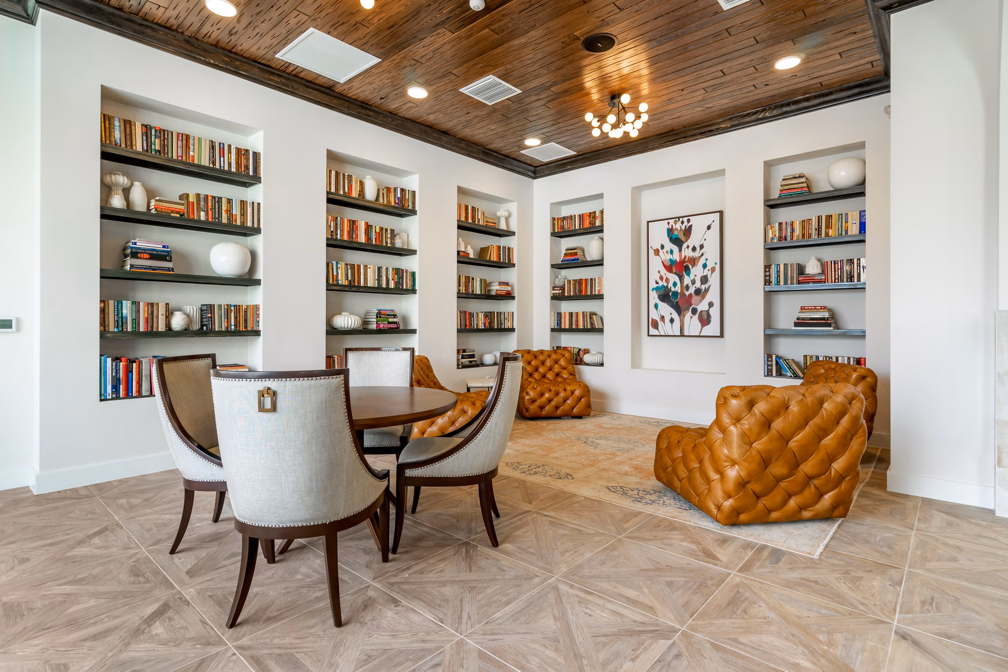 Welcoming clubhouse with modern seating and decor at Lago Apartments