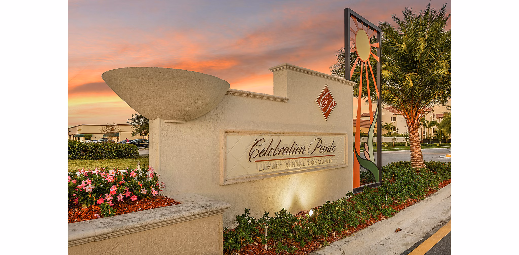 Celebration Pointe Apartments: Modern signage at luxury community entrance