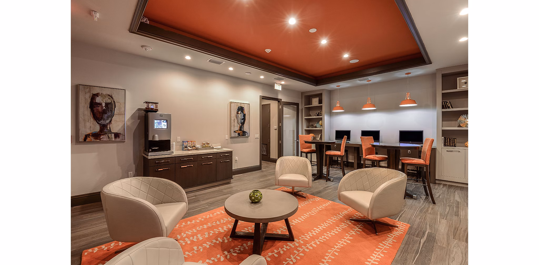 Business center with computer stations at Celebration Pointe Apartments