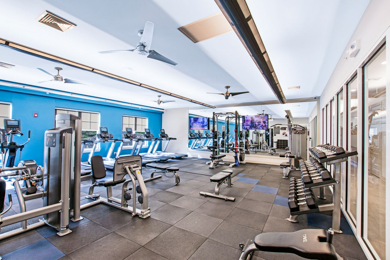 State-of-the-art fitness center with modern equipment at Woodgrove at Sterlington Apartments