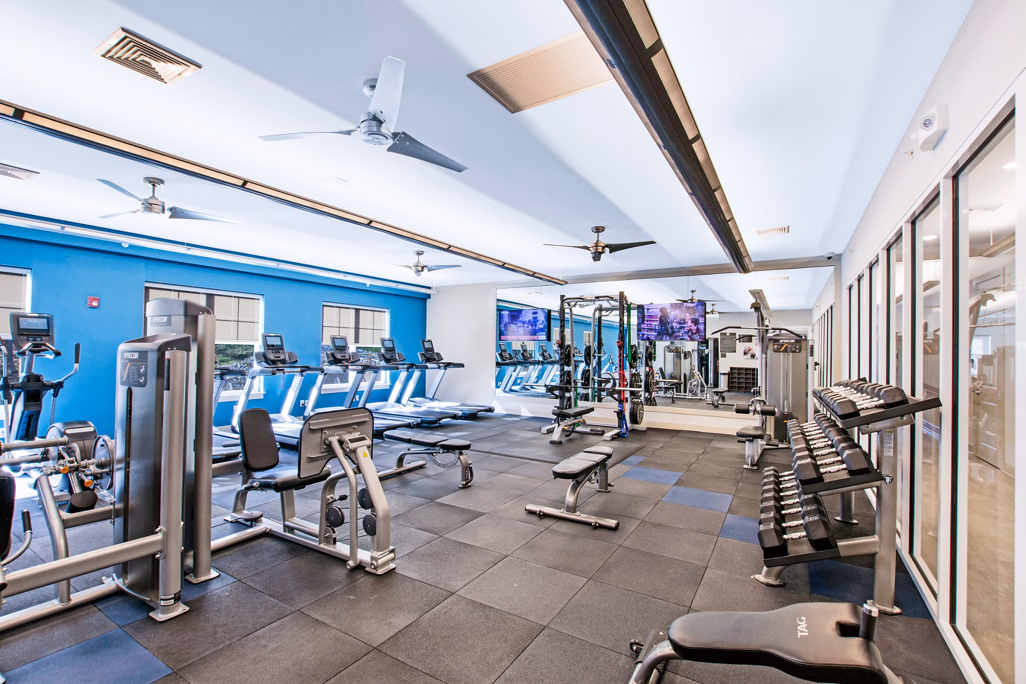 State-of-the-art fitness center with modern equipment at Woodgrove at Sterlington Apartments
