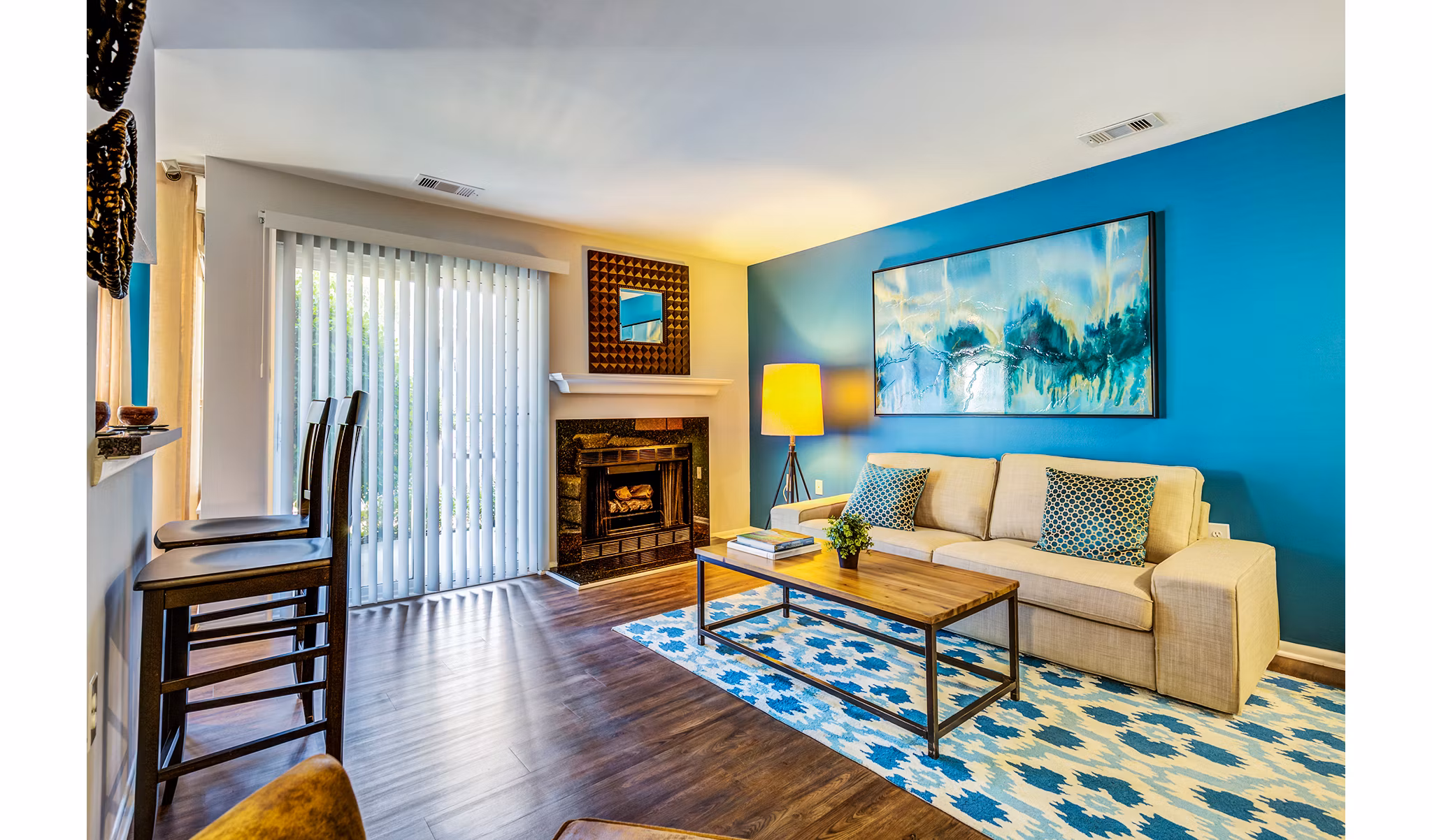 Spacious living room with modern decor at Avana Heather Ridge Apartments