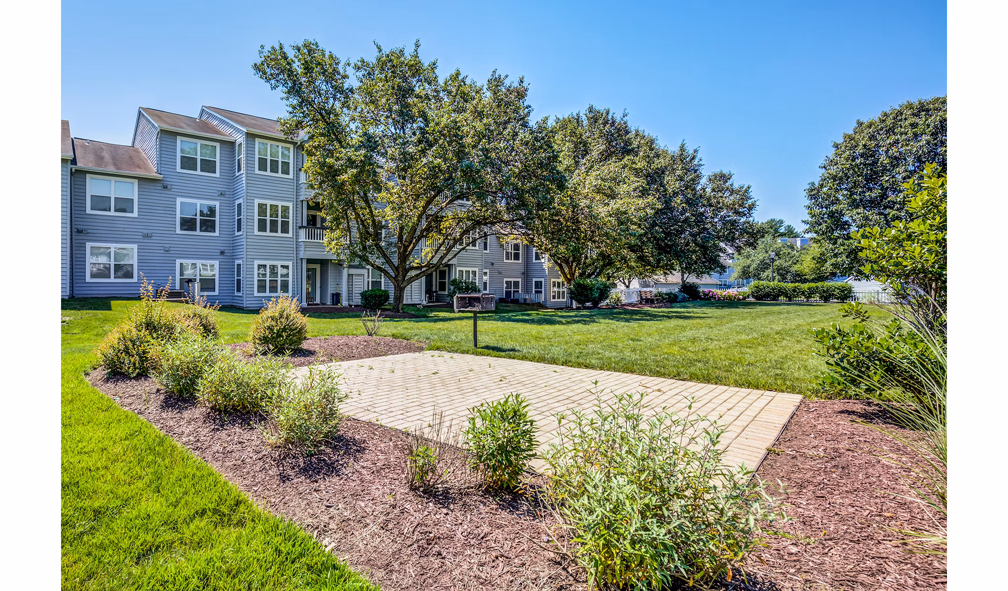 Outdoor courtyard featuring grill area at Avana Heather Ridge Apartments