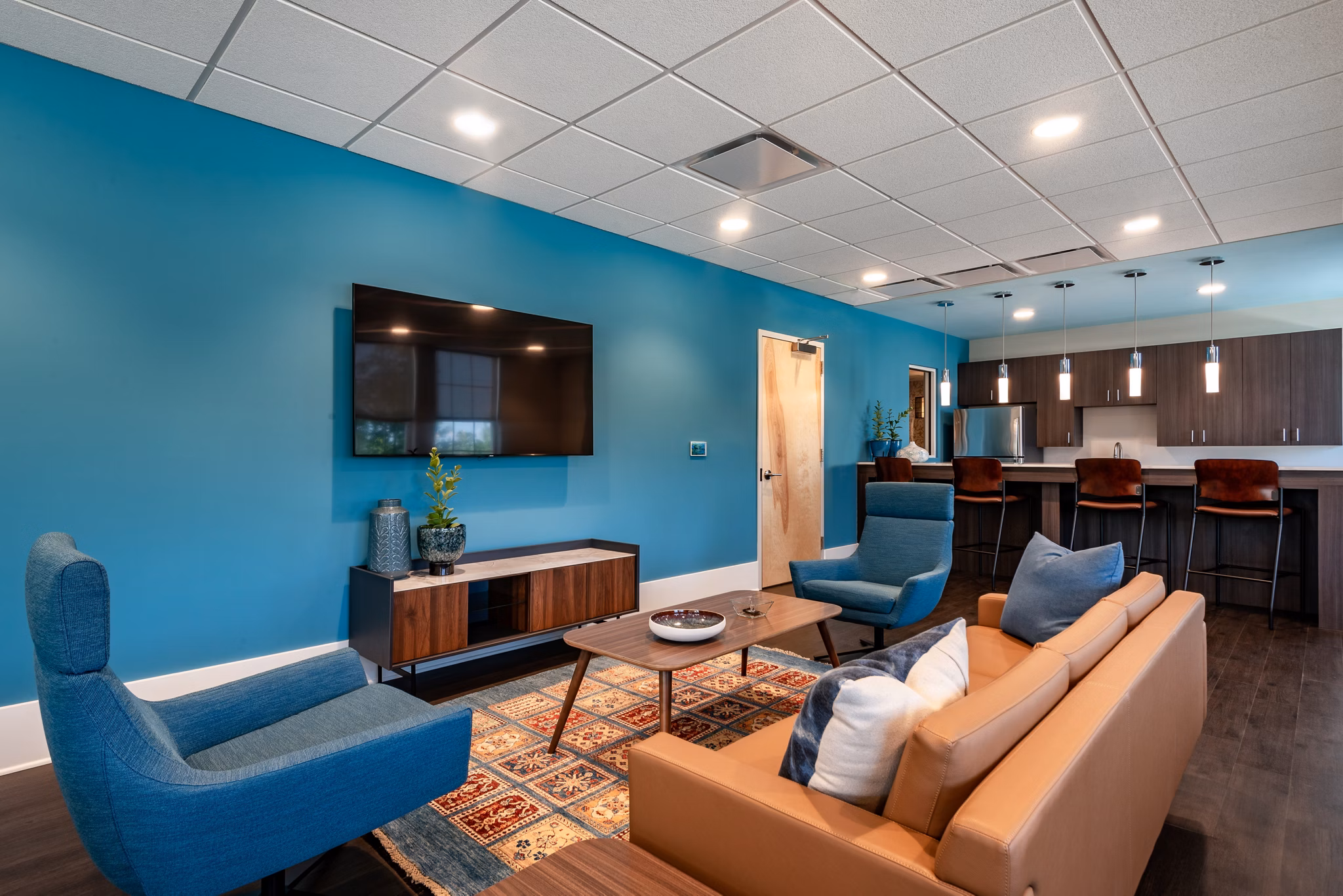 Spacious kitchen with modern appliances in Addison Row luxury apartments