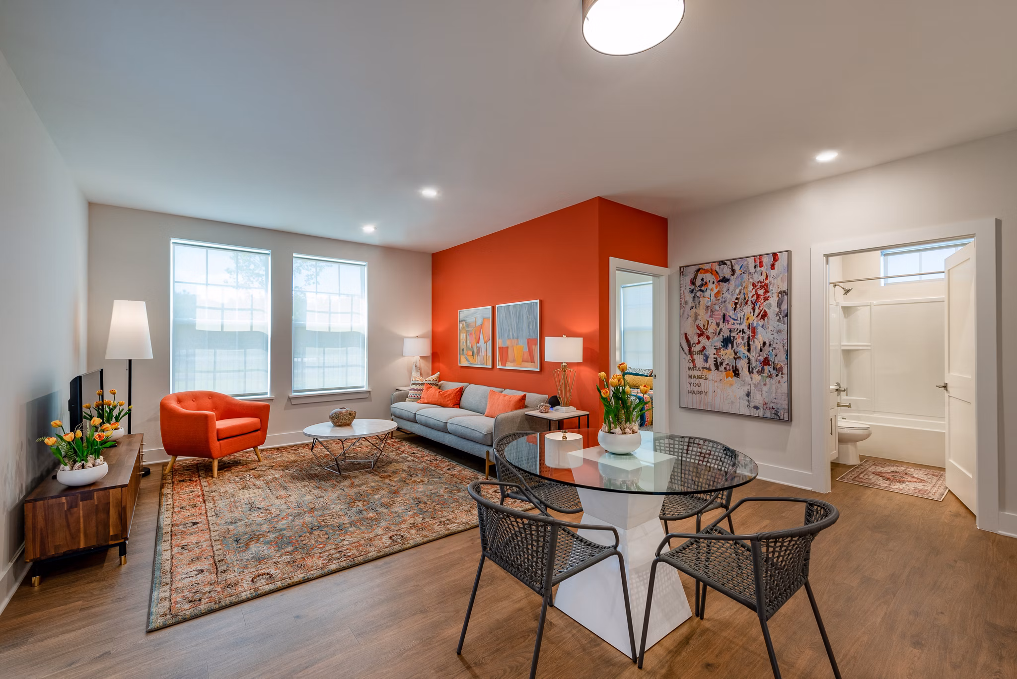 Spacious clubhouse with modern amenities at Addison Row luxury apartments