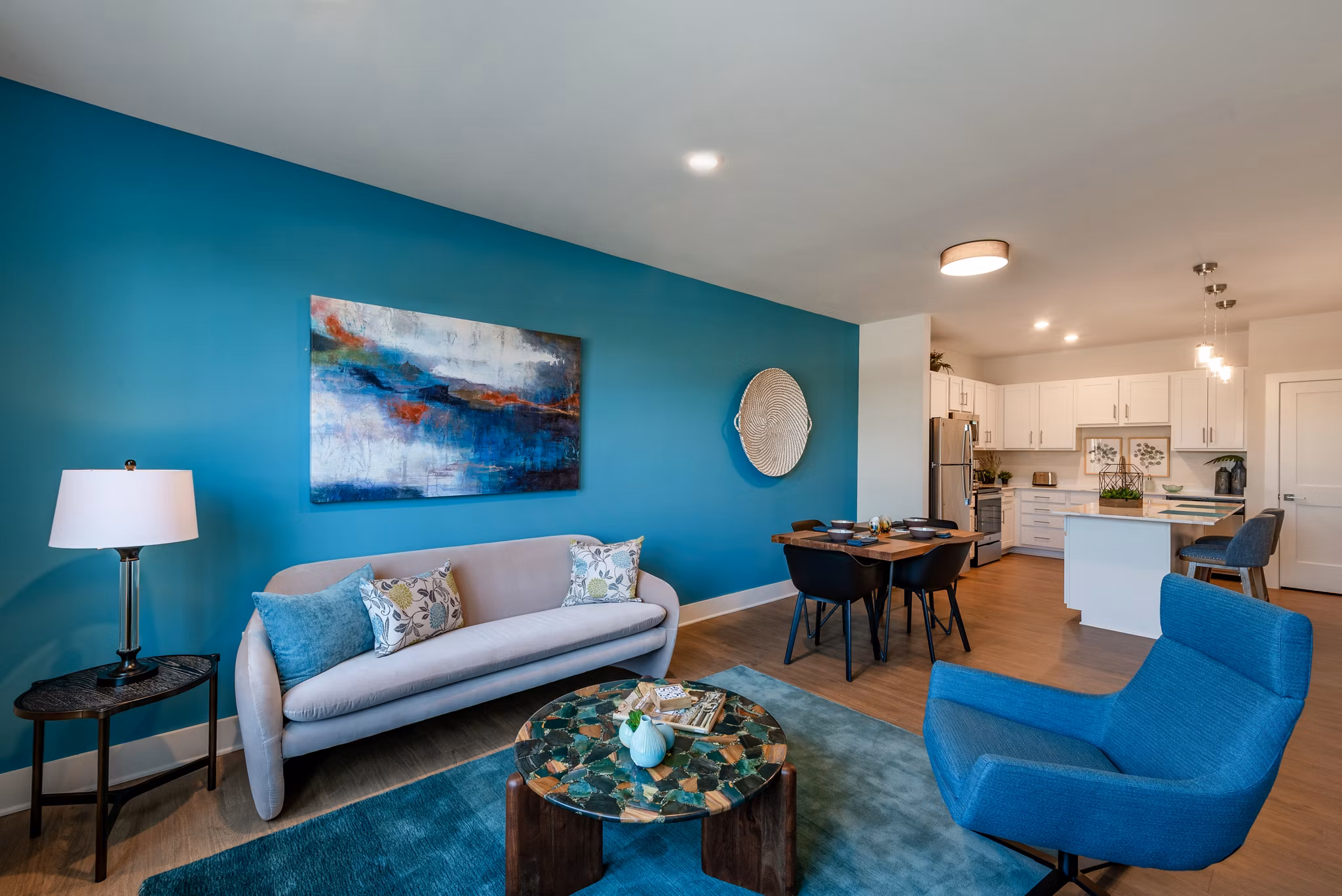 Fitness center with modern equipment at Addison Row luxury apartments