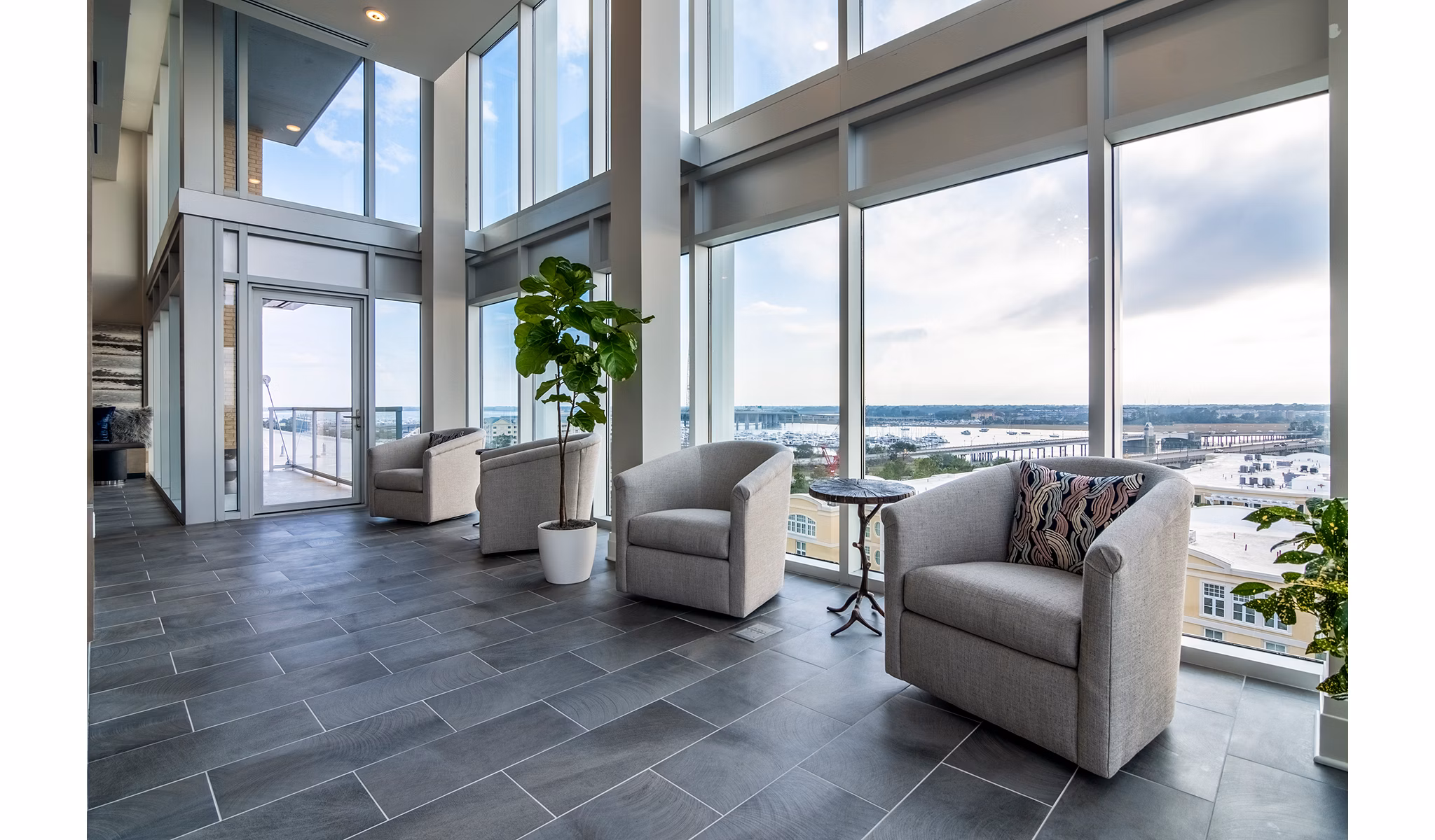 Elegant lobby with modern decor at 10 WestEdge Apartments offering luxury living experiences