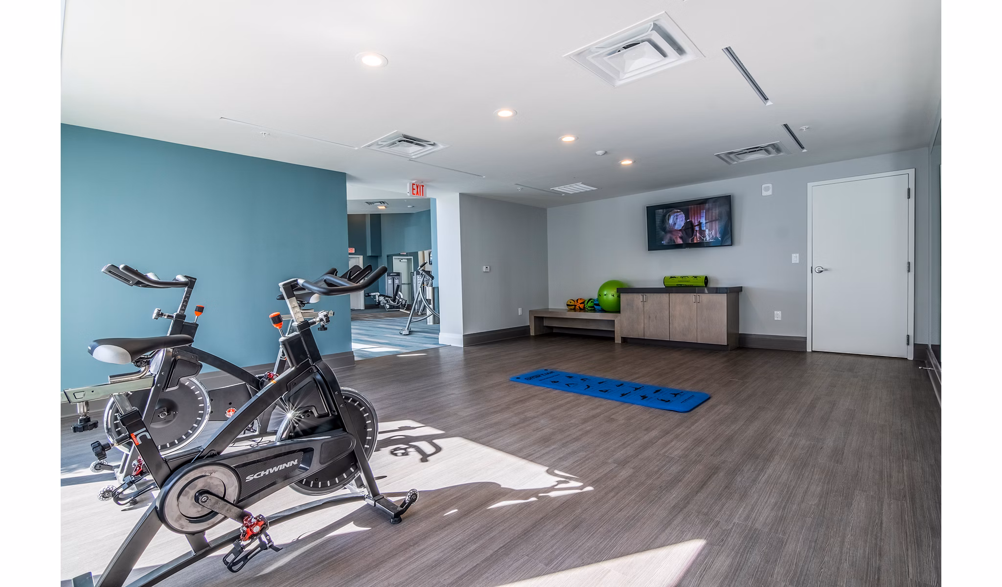 State-of-the-art yoga and spin studio at 10 WestEdge Apartments