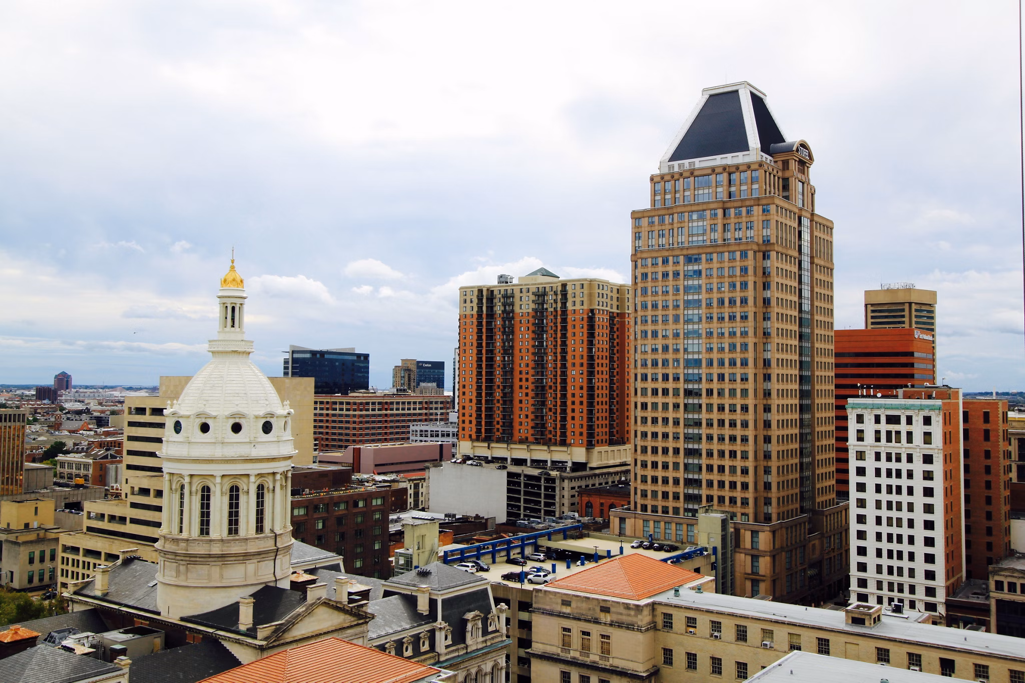 Neighborhood view at 225 N Calvert Apartments in Baltimore, surrounded by cityscape and modern luxury amenities