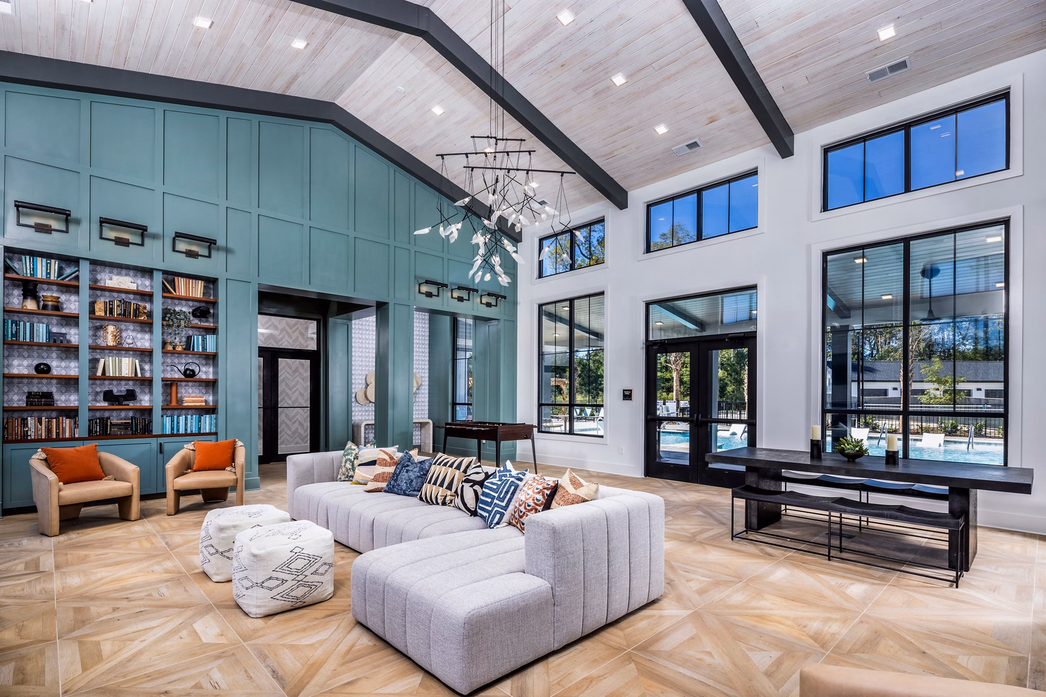 Clubhouse with modern design and cozy seating at Broadstone Ingleside Apartments